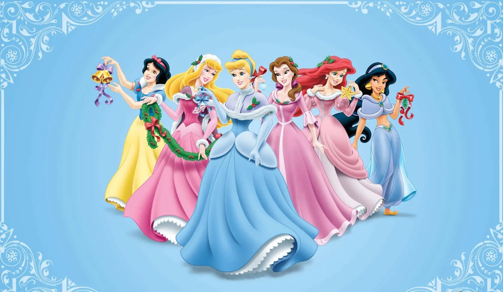Download Cute Disney Christmas Six Princesses Wallpaper