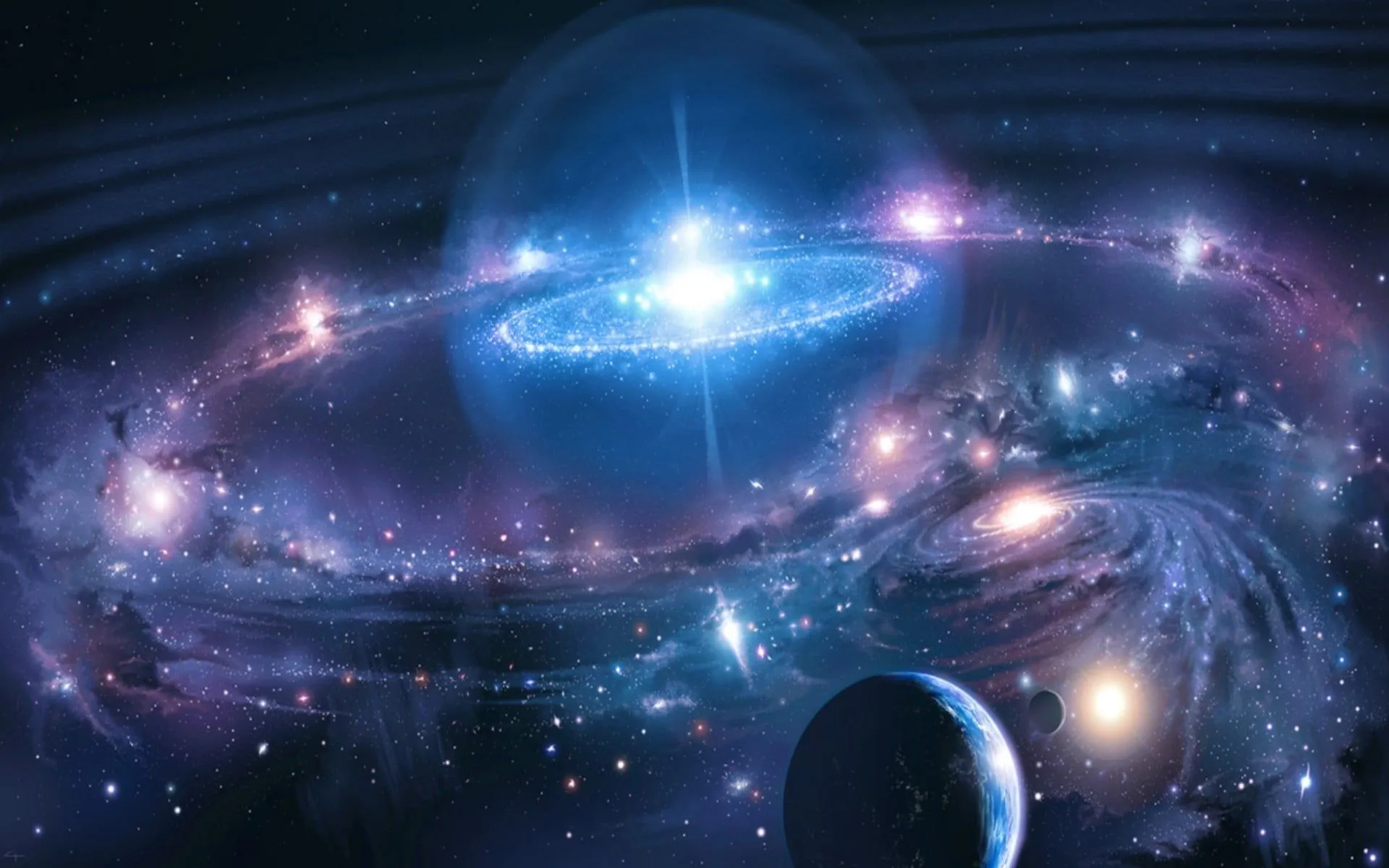 Purple and blue galaxy, space, galaxy, space art, digital art HD wallpaper