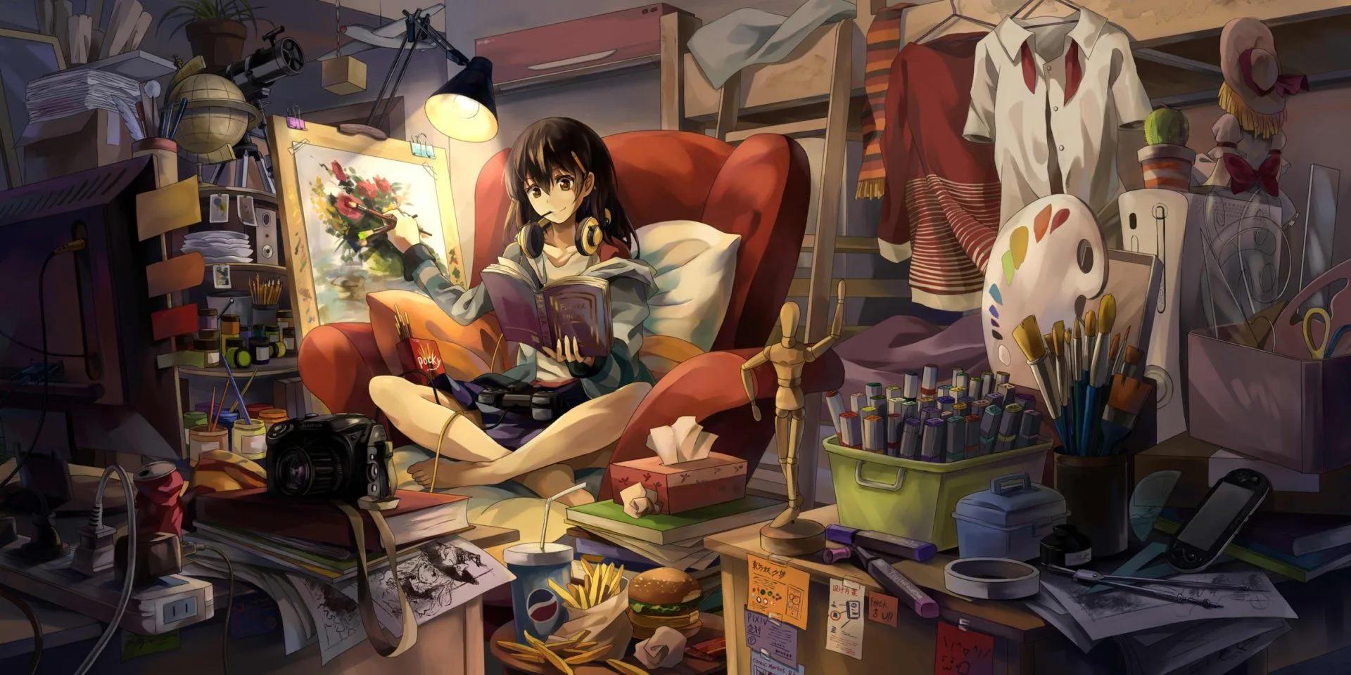Anime Girl's Cozy Art Nook HD Wallpaper by NEKO♨ RE.THx1200