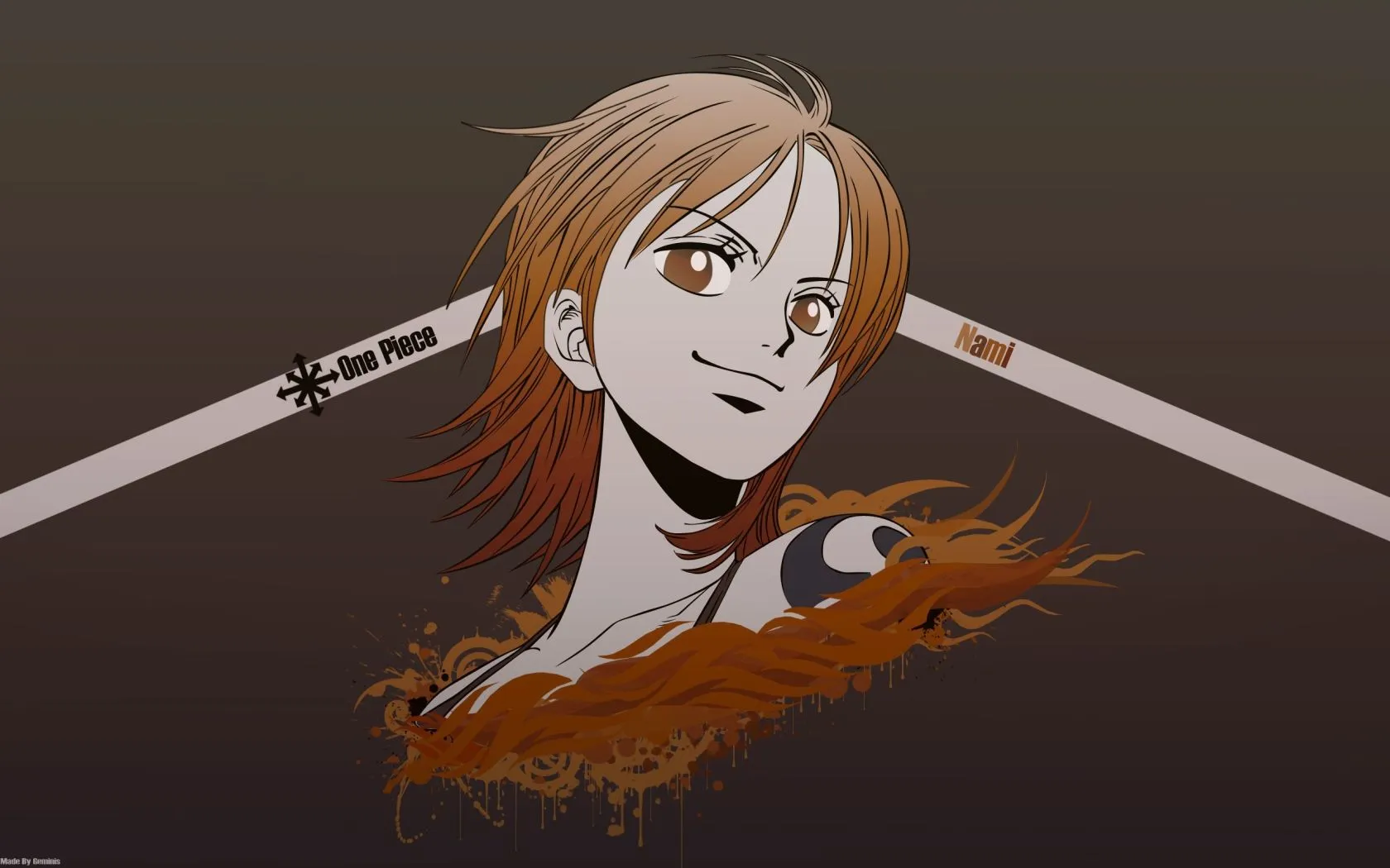 Nami anime big score on a brown background Desktop wallpaper 1680x1050
