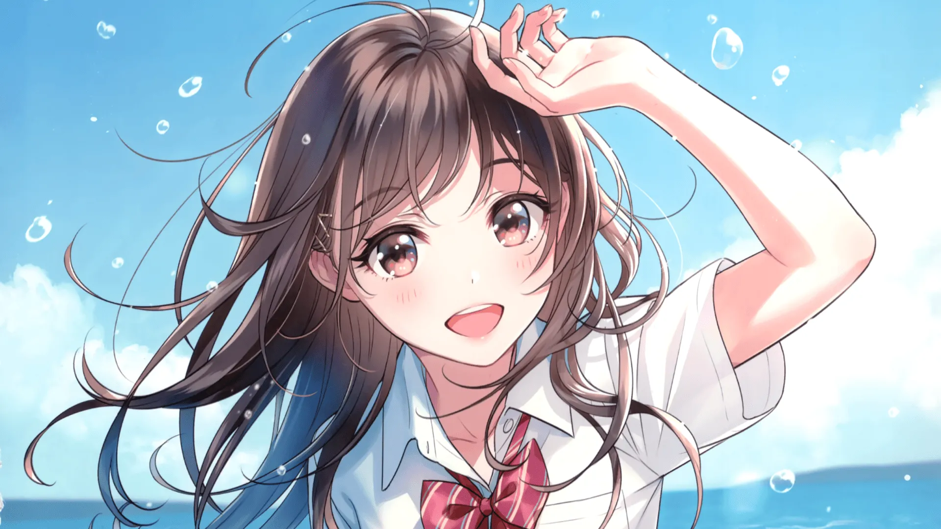 Radiant Brown Eyed Anime Girl. HD Original Wallpaper By 森倉円x1363