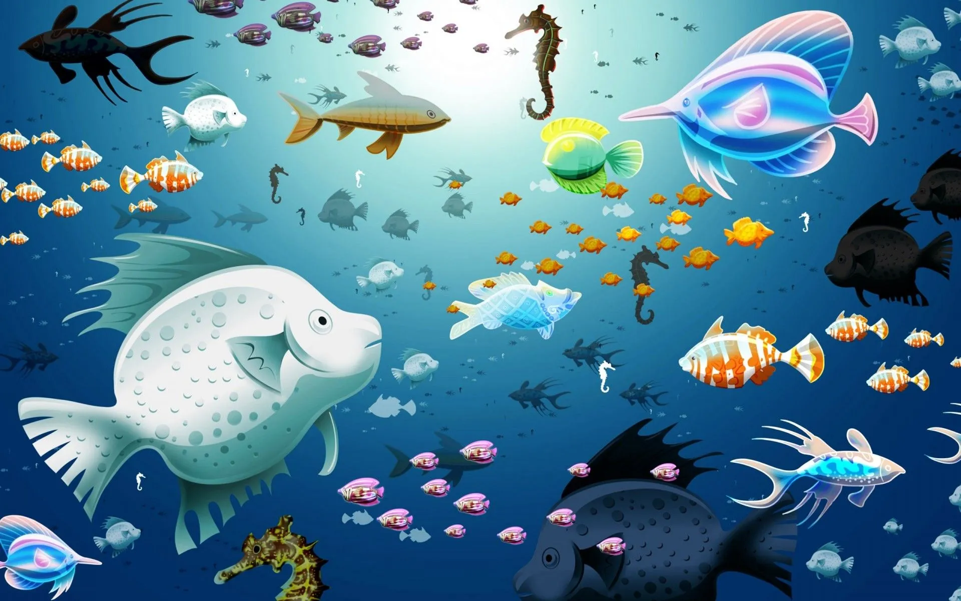 Underwater fish swim in the aquarium
