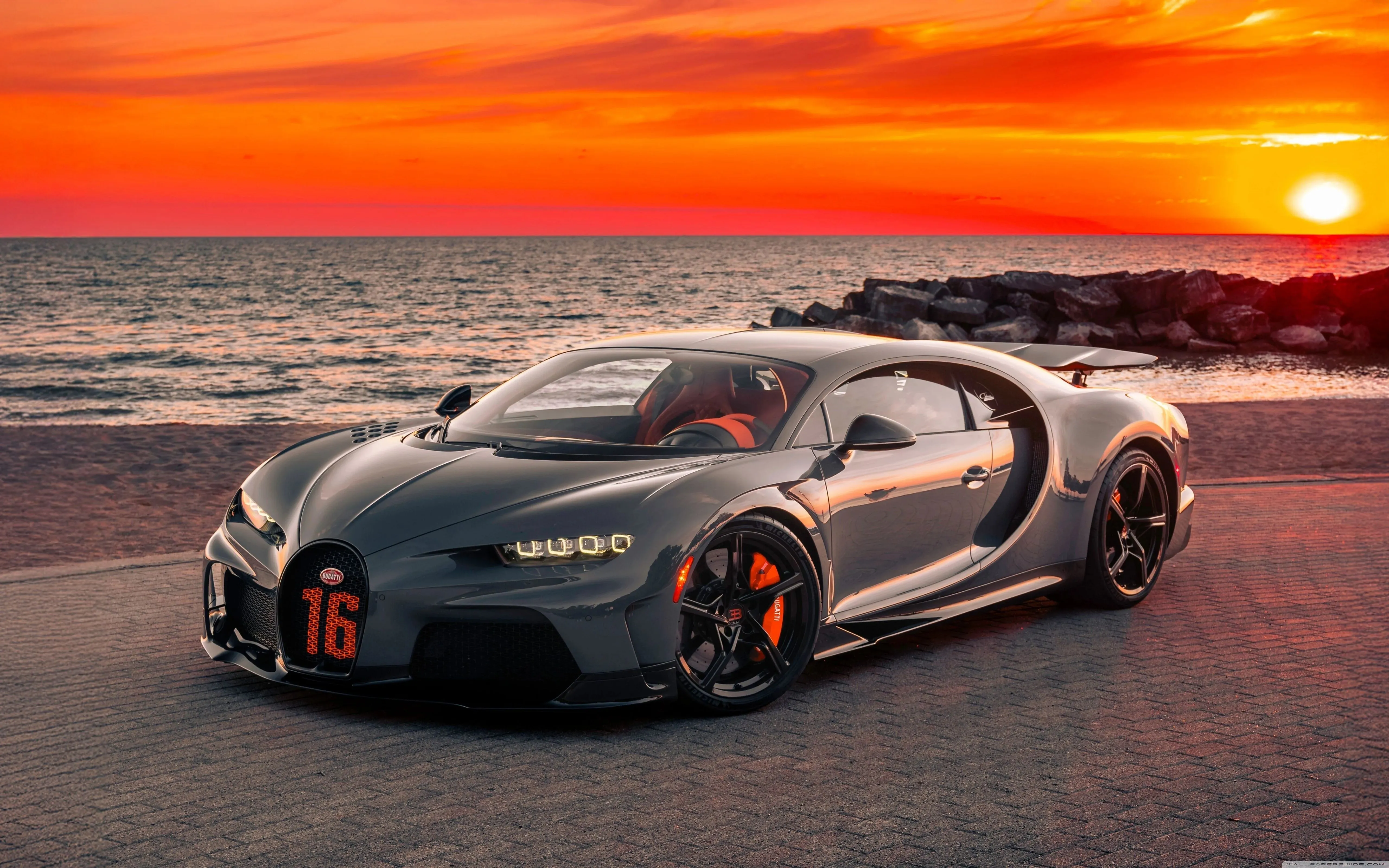 Bugatti Chiron V16, Sports Car, Sunset, Beach, Luxury 4K UHD Wallpaper for UltraHD Desktop and TV, Widescreen and UltraWide Display, Dual and Triple Monitor