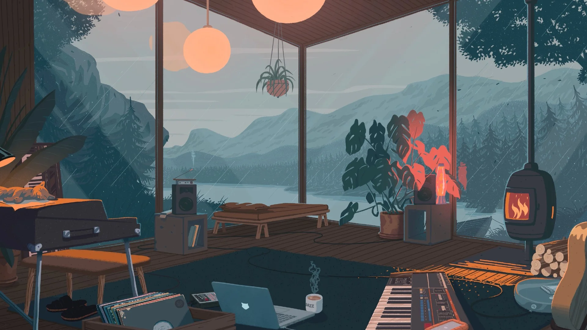 Cozy Lofi 4K Animated Live Wallpaper. Chill & Relaxing Rainy Day Background