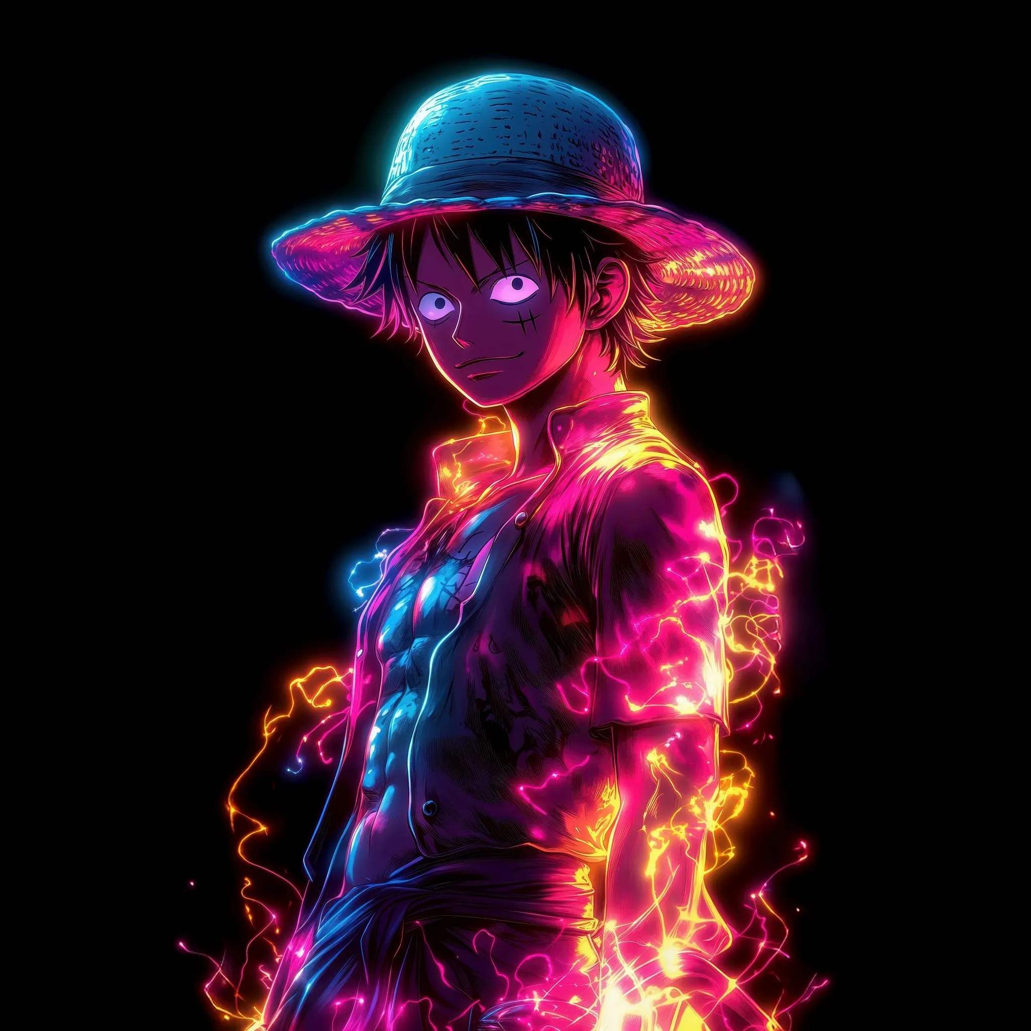 Monkey D. Luffy Wallpaper 4K, Neon art, 5K, 8K