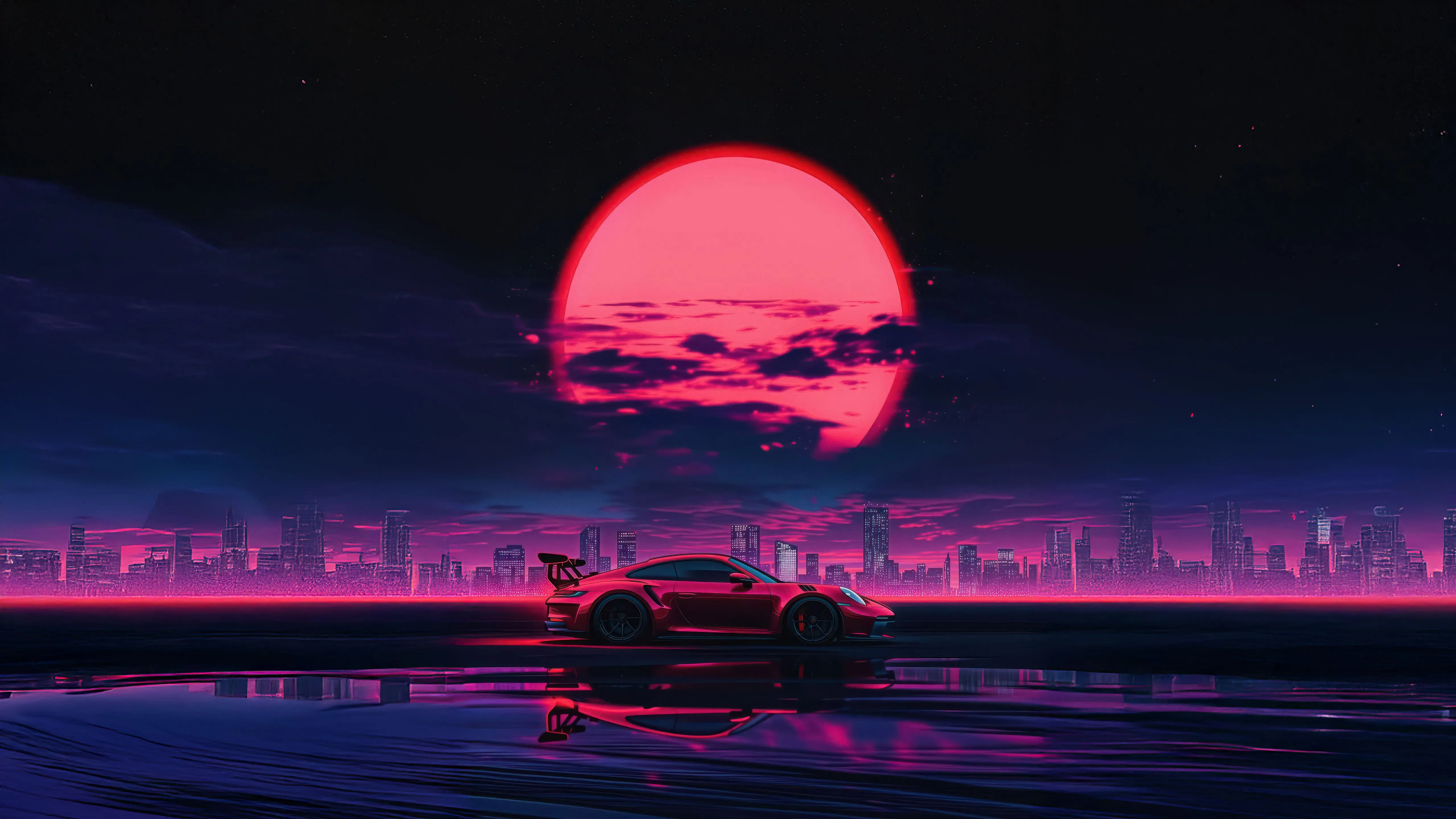 Red Porsche Gt3 In Retrowave Night Wallpaper, 1152x864 Resolution HD 4k Wallpaper, Image, Background, Photos and Picture