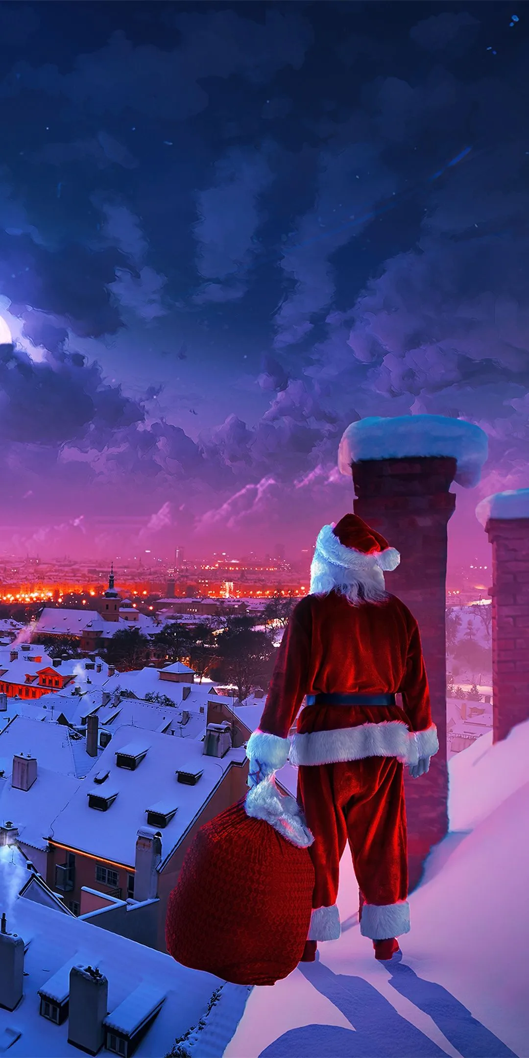 Santa Claus Wallpaper 4K, Christmas Eve, Full moon, Winter