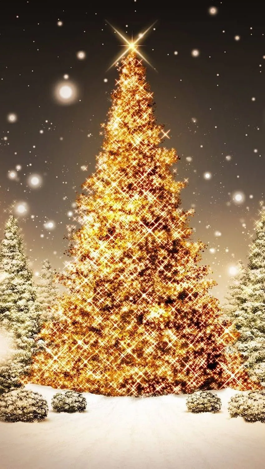 Christmas trees with flashes of golden lights Full, christmas tree vertical HD phone wallpaper