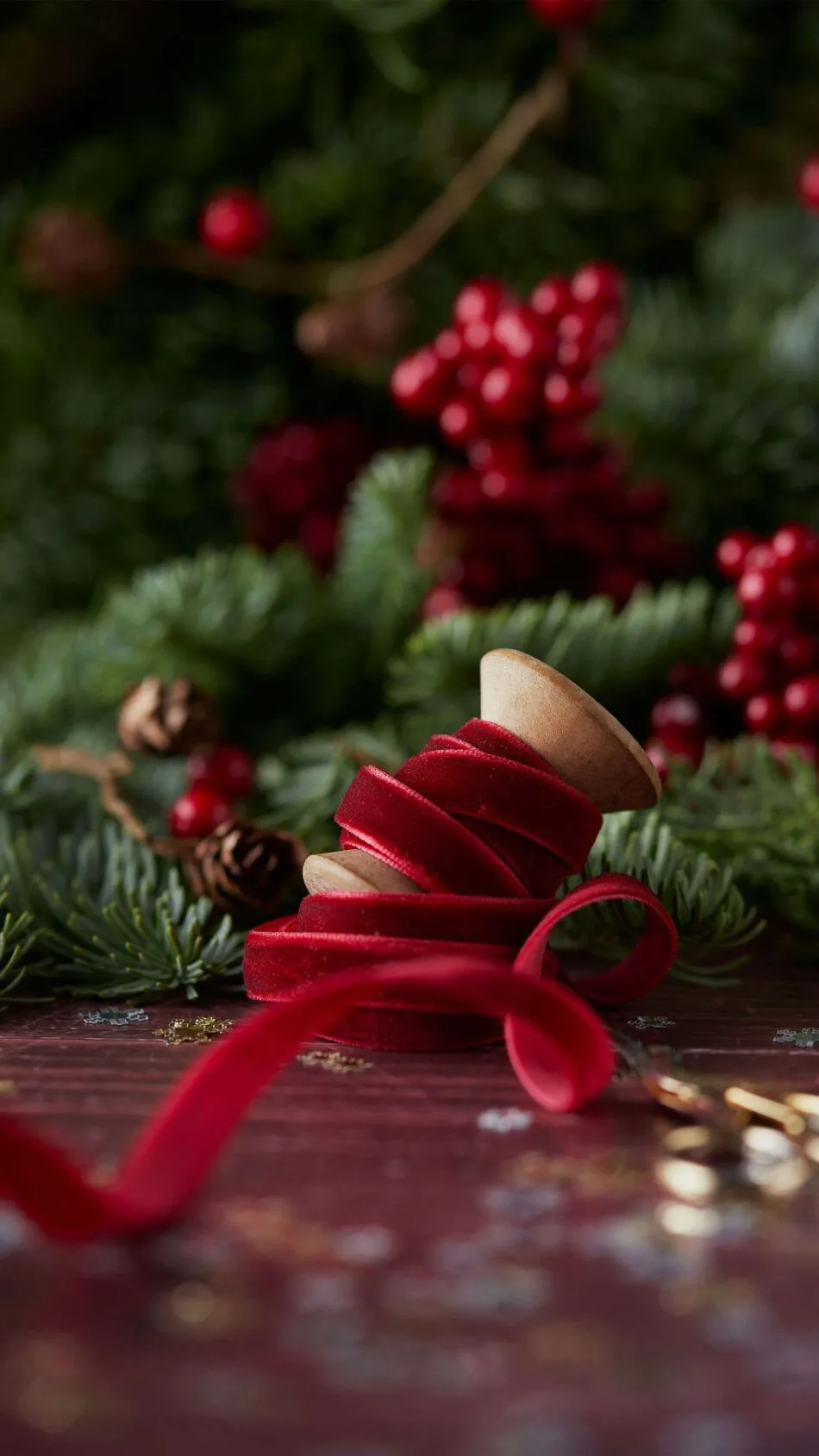 Red Christmas Ribbon For Decoration 4K Ultra HD Mobile Wallpaper for iPhone & Android