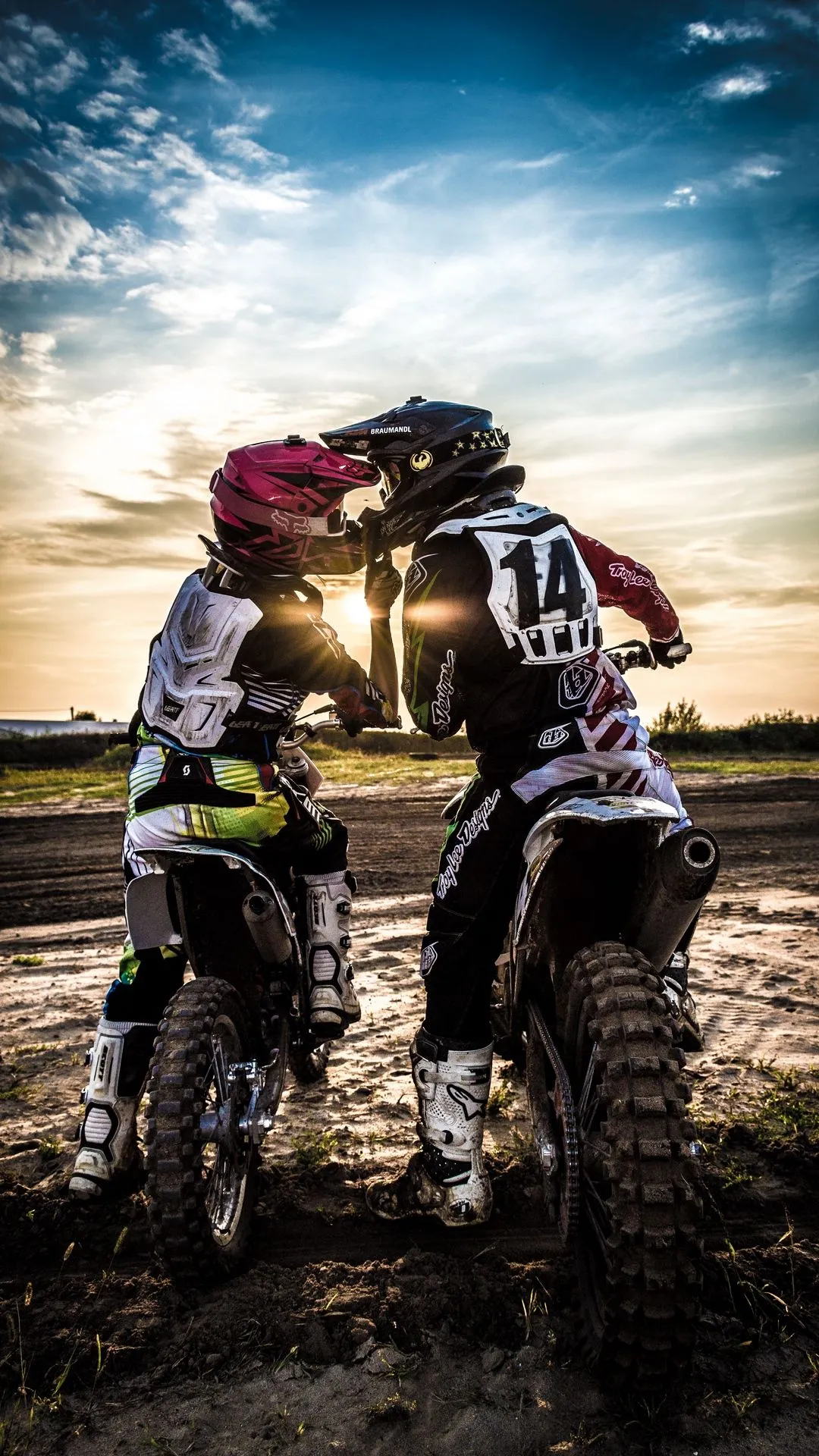 Wallpaper Dirt Bike Couple, Motorcycle Helmet, Motorcycle, Ktm, Pit Bike, Background Free Image