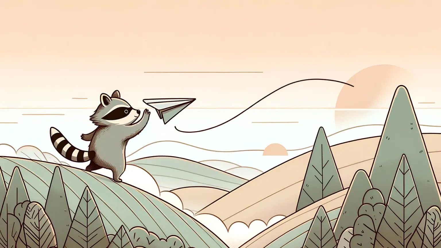 Free Raccoon Launching Paper Airplane Desktop Wallpaper in 4K