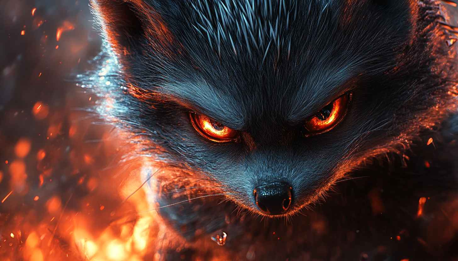 Fiery Raccoon Wallpaper: 4k, Desktop Background, Animal Theme