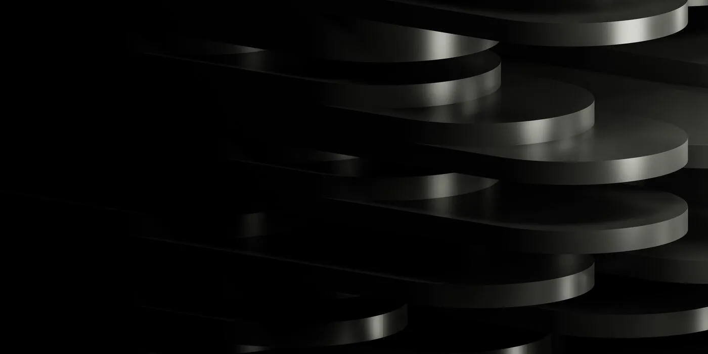 Luxury abstract black metal background with copy space. Dark 3D geometric texture. Pure black horizontal banner wallpaper. Elegant background