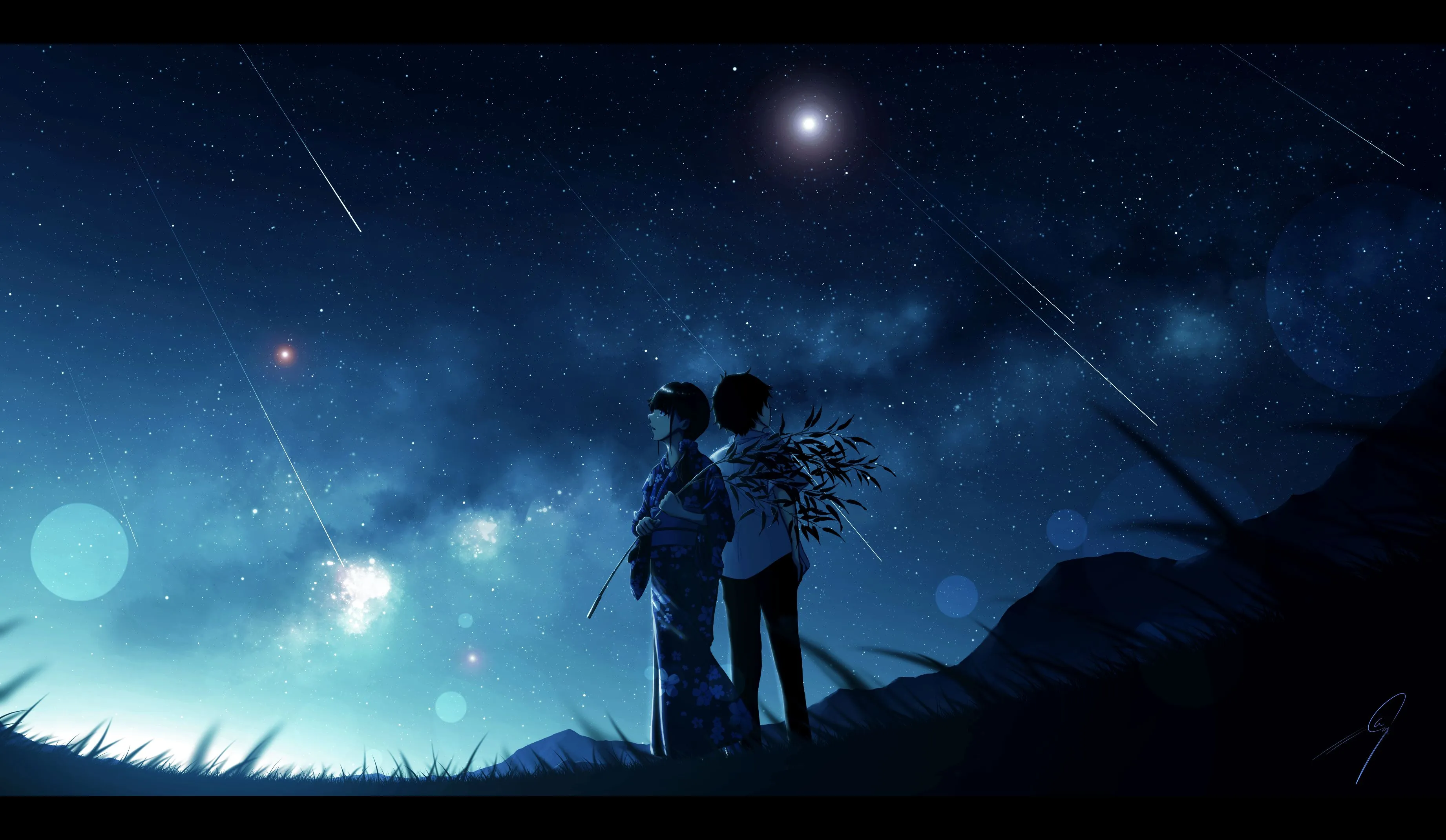 Anime Cool Girl Boy Starry Night Art Wallpaper, HD Anime 4K Wallpaper, Image and Background