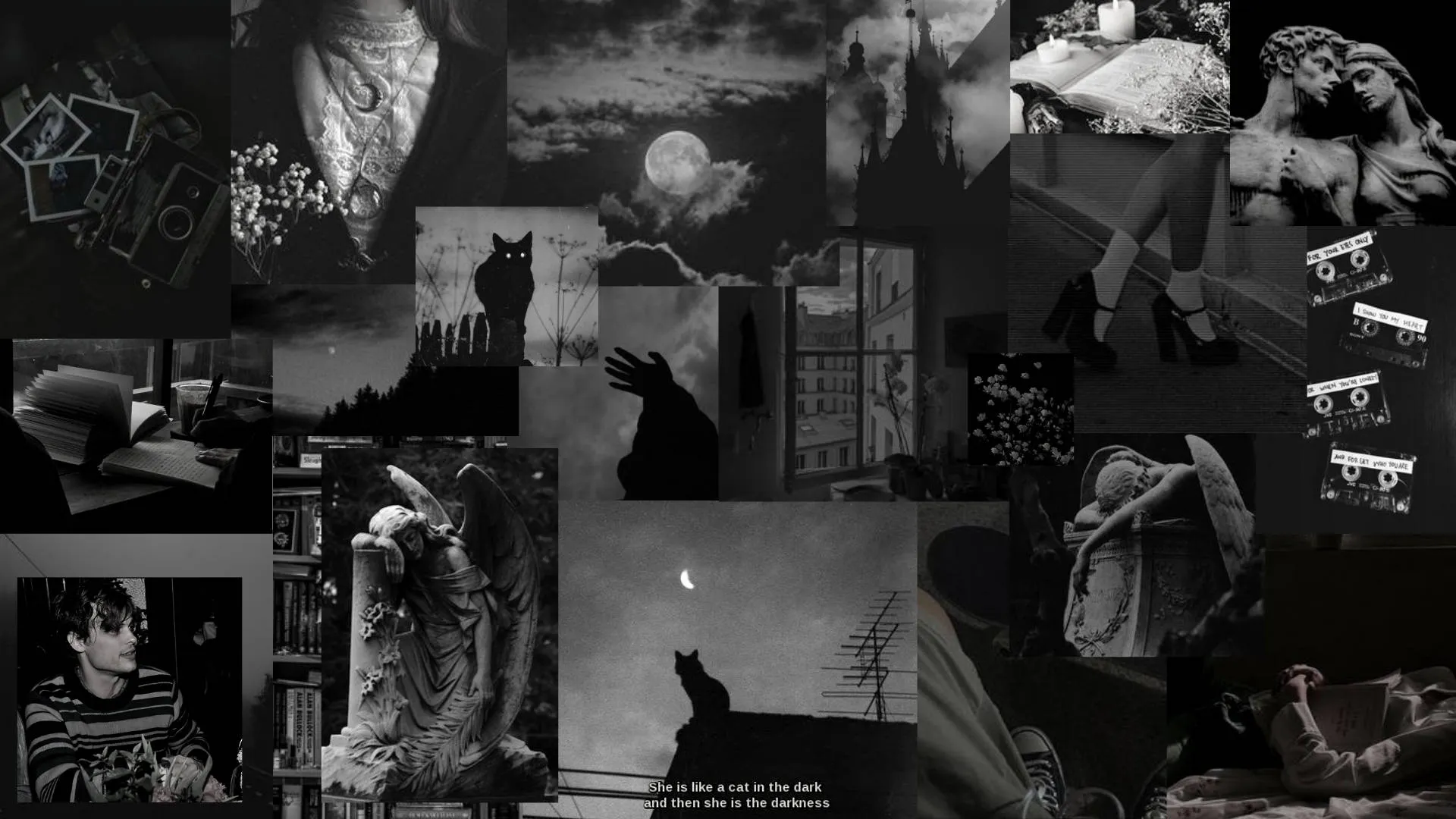 Download Night Black Aesthetic Collage Tumblr And Laptop Wallpaper