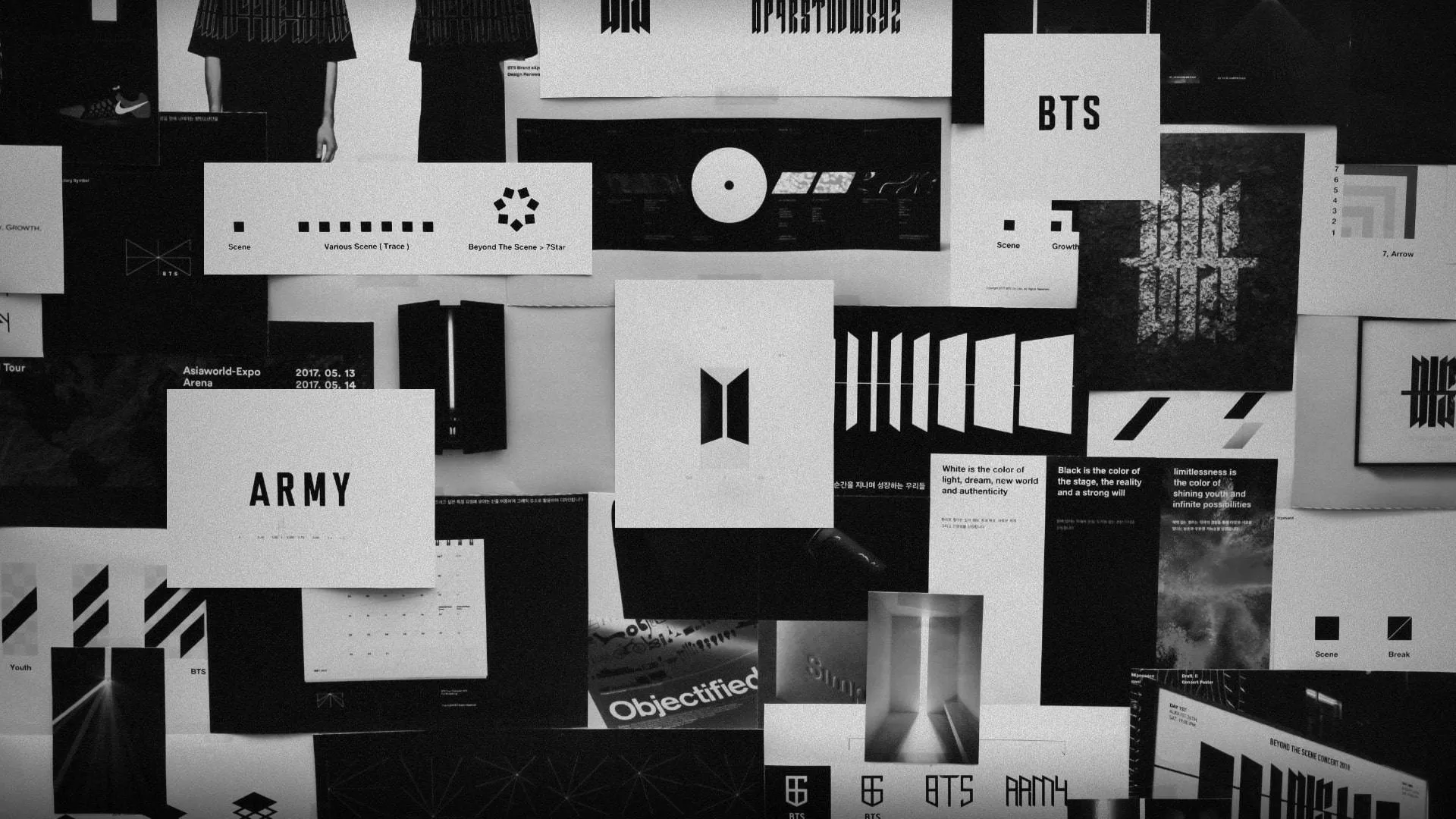 Download Bts Black Aesthetic Logo Collage Wallpaper
