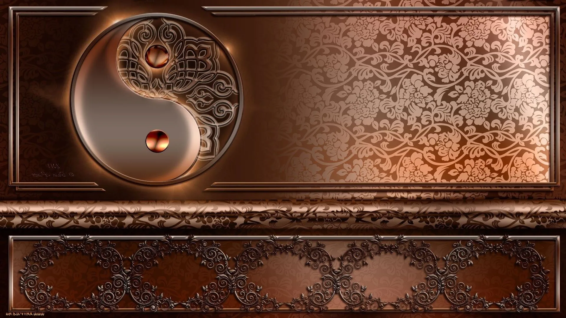 Yin Yang icon graphics on a metal background