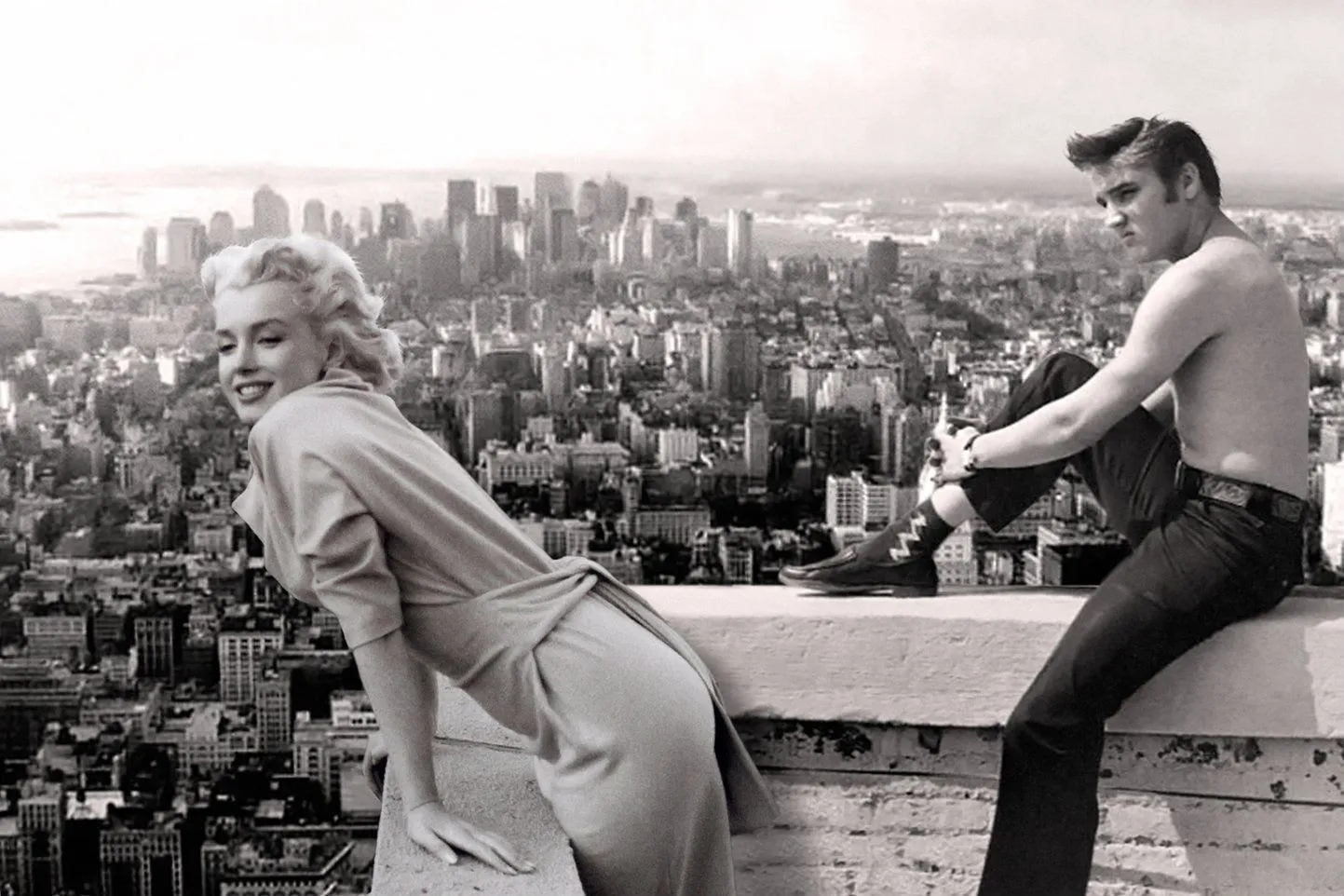 Marilyn Monroe And Elvis Presley On A Rooftop HD Wallpaper