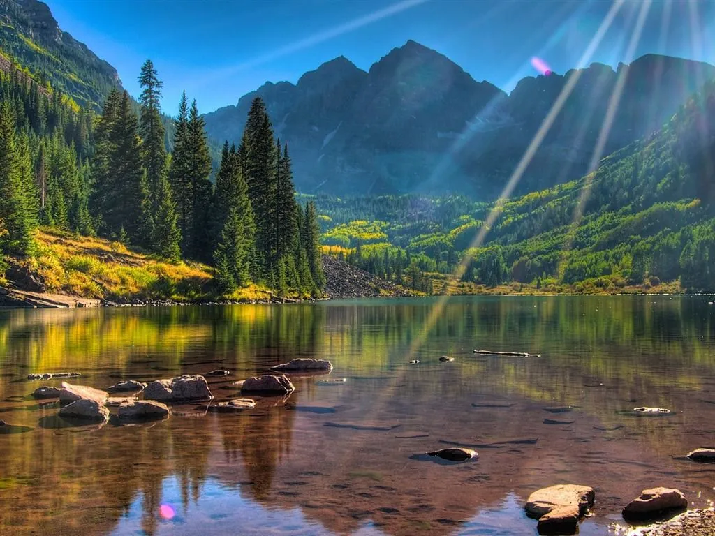 Mountain Lake Sunshine Beautiful Landscape Wallpaper