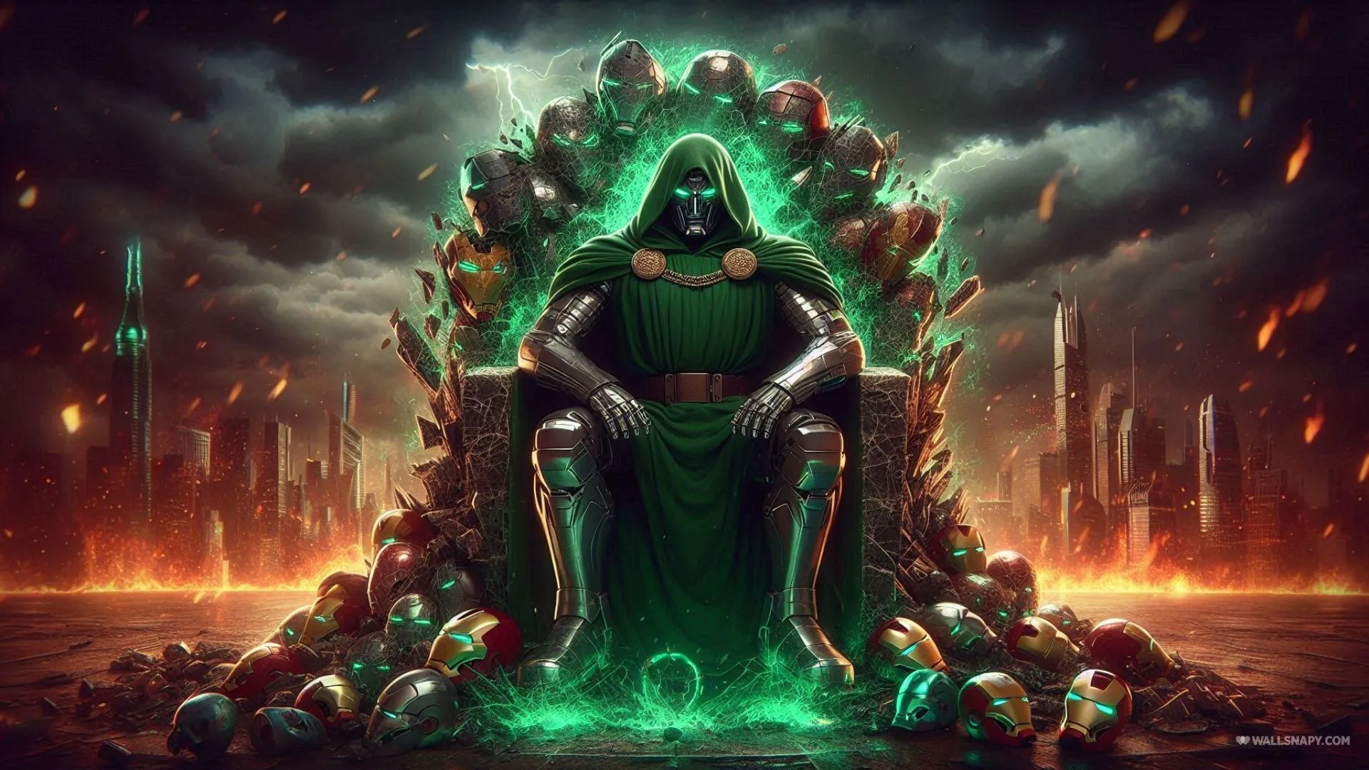 Doctor doom sitting villain throne uhd desktop wallpaper