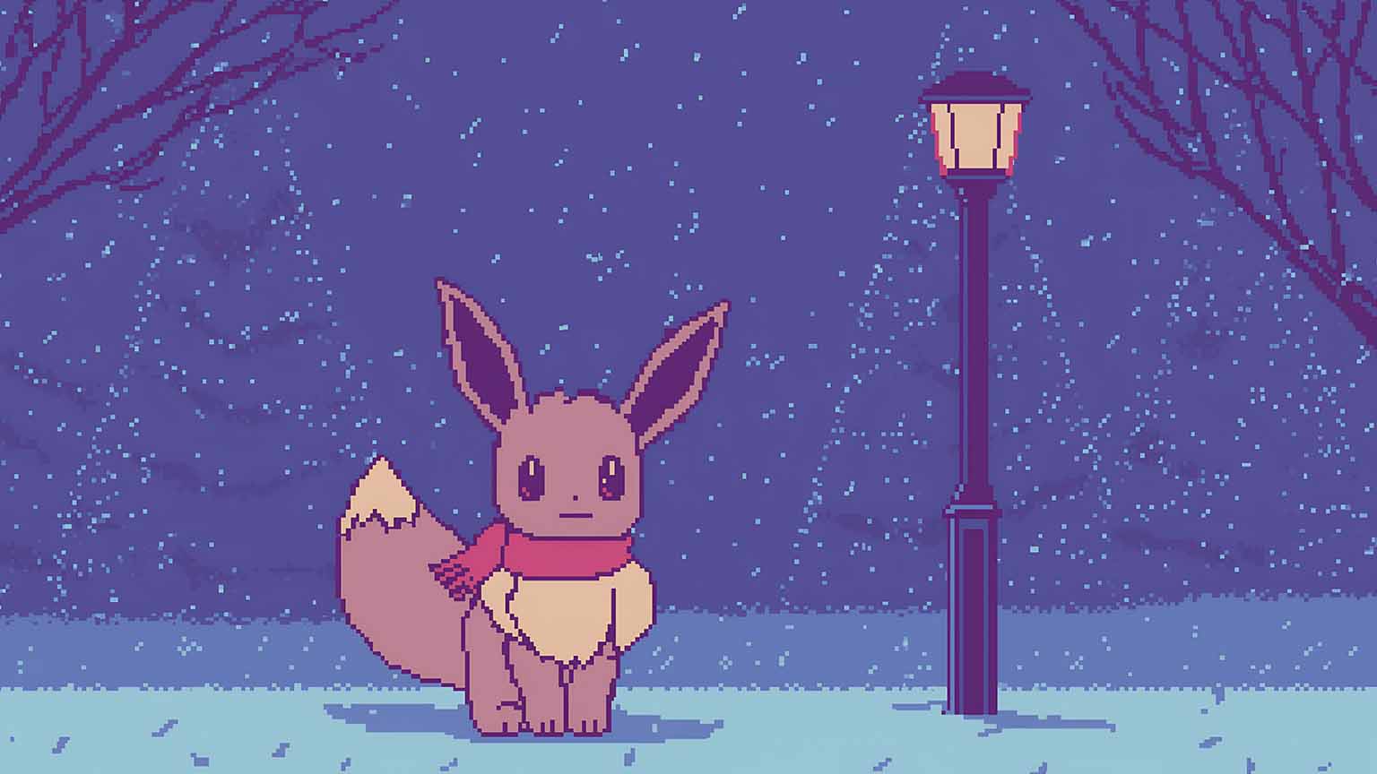 Free Pokemon Eevee Lofi Pixel Winter Park Desktop Wallpaper