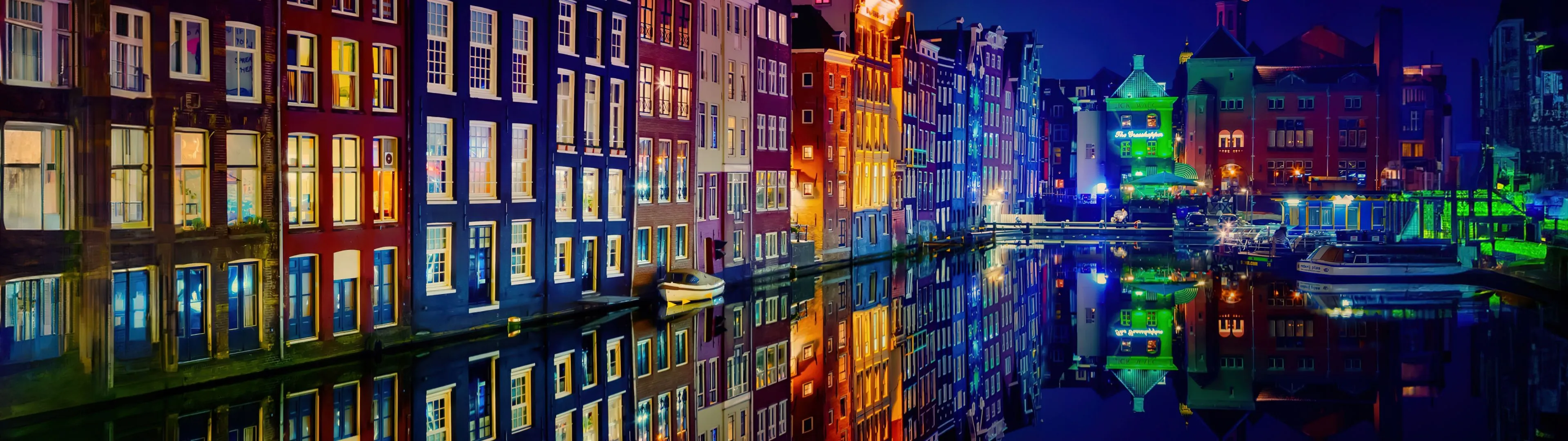 Amsterdam Wallpaper 4K, Night, Colorful, Buildings