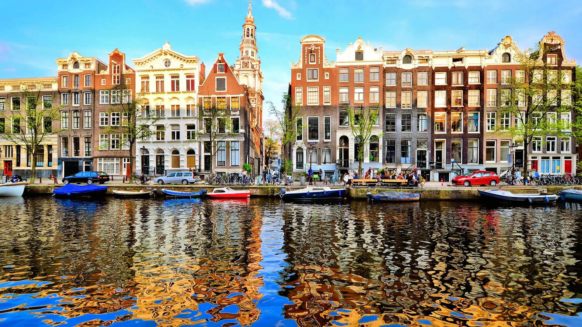 Desktop wallpaper: Amsterdam, Cities, Netherlands, Man Made, Boat, Canal, House 4K free download for PC. 424408