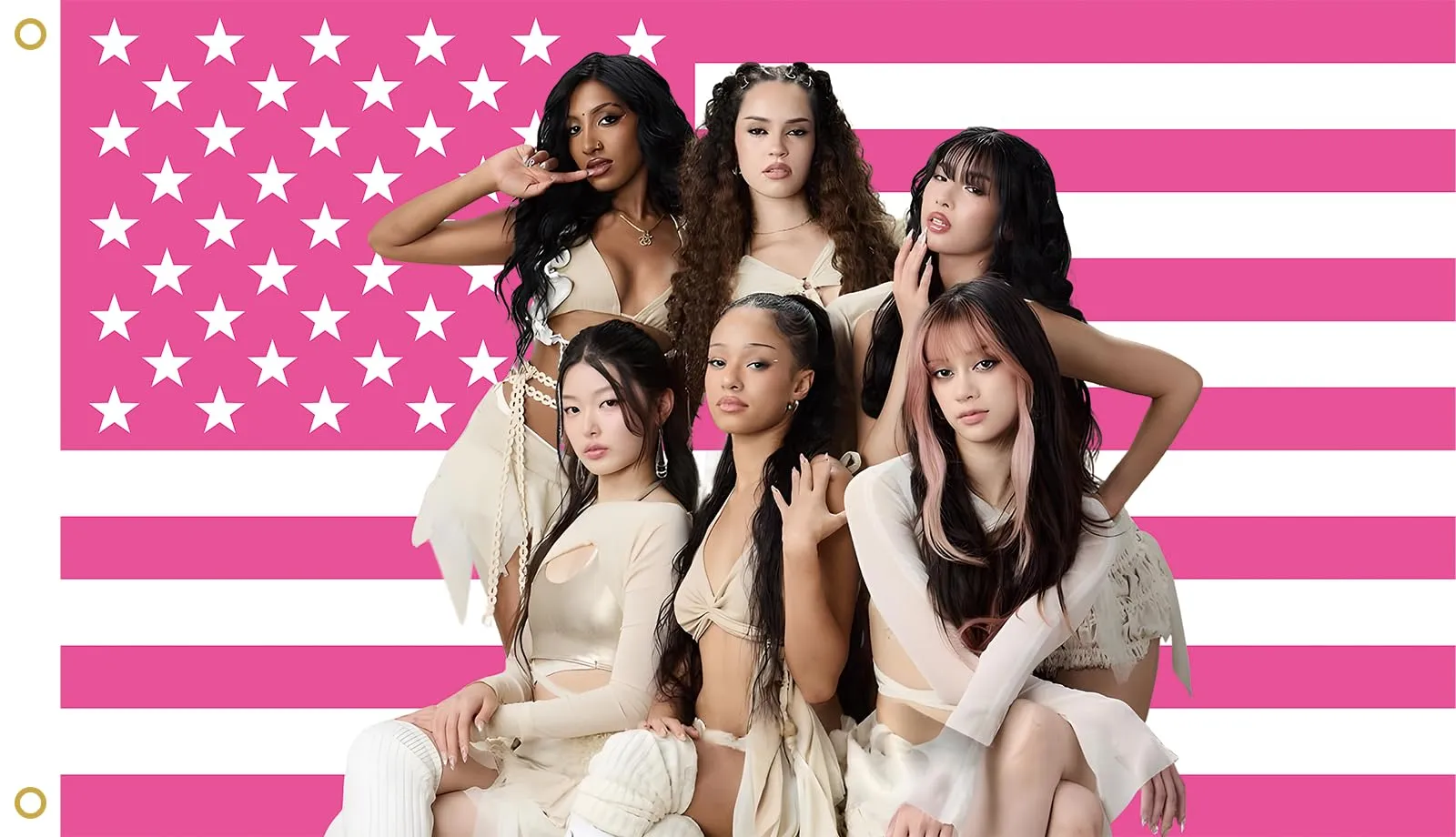 WENWELL Katseye Pink American Flag Tapestry, 3x5 FT Polyester Wall Hanging With Brass Grommets, Single Side Print For Bedroom Studio Decor, Home & Kitchen