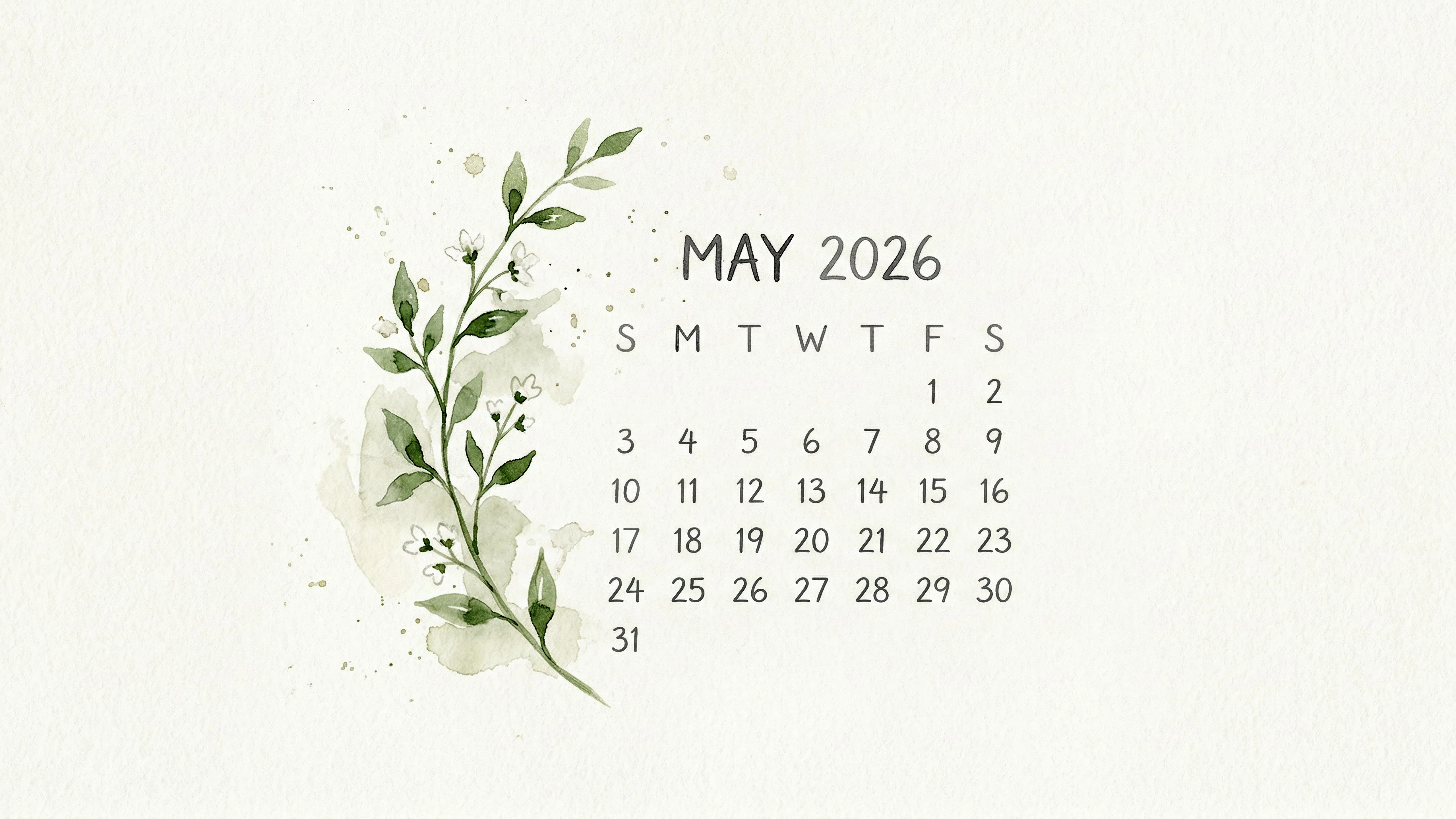 May 2026 Calendar 4K Wallpaper