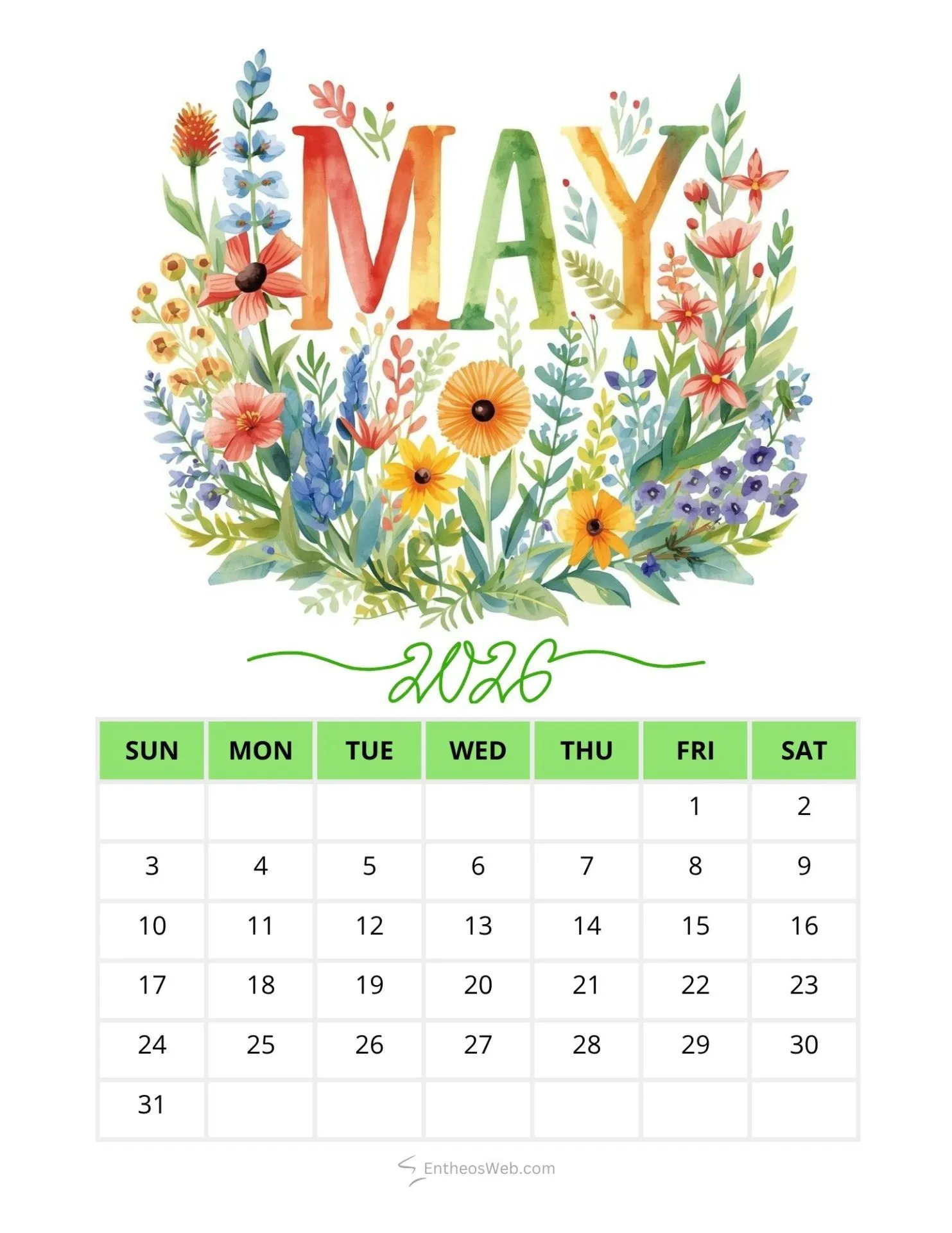 May 2026 Calendar Printables