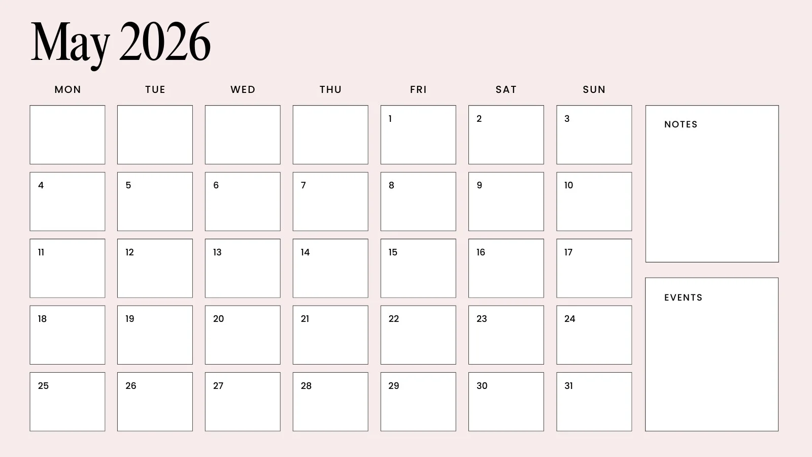 Free to edit and print May 2026 calendar