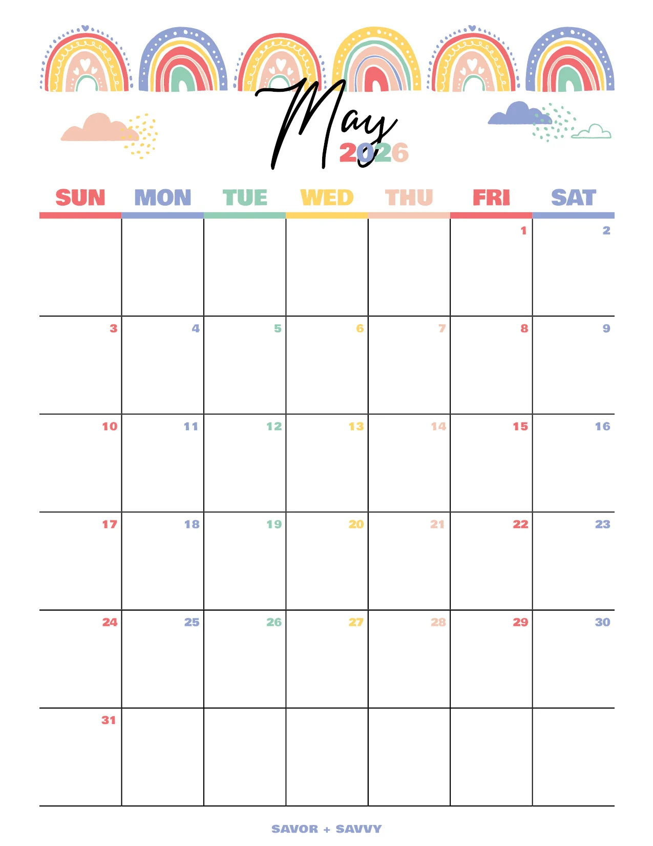 May 2026 Calendar Free Printables + Savvy