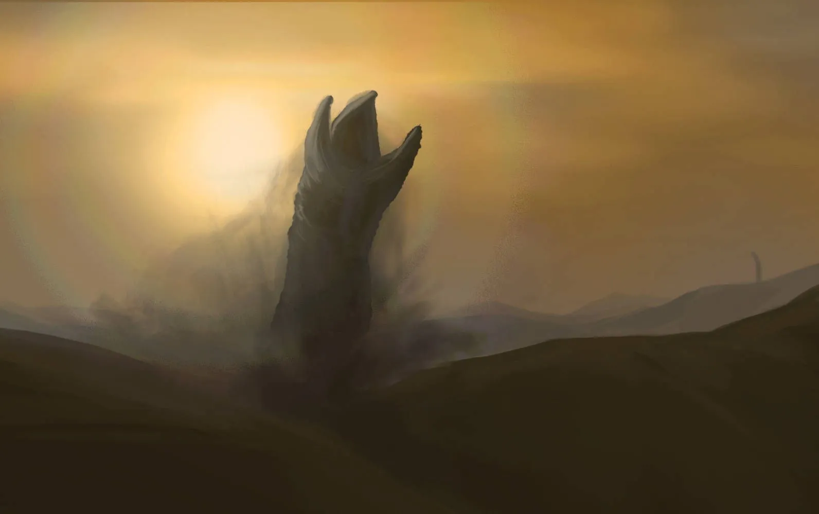 Download The enormous sandworm surfacing from Arrakis desert in Dune Wallpaper