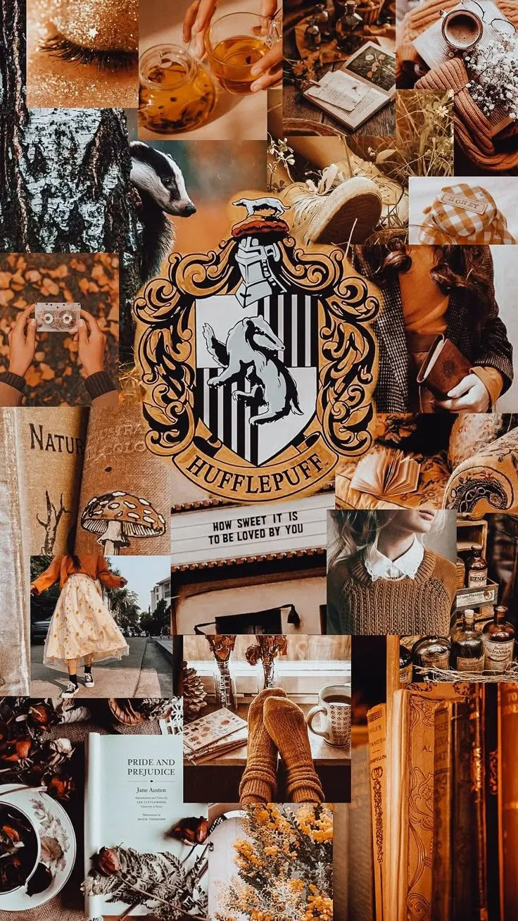 Hufflepuff collage aesthetic phone wallpaper