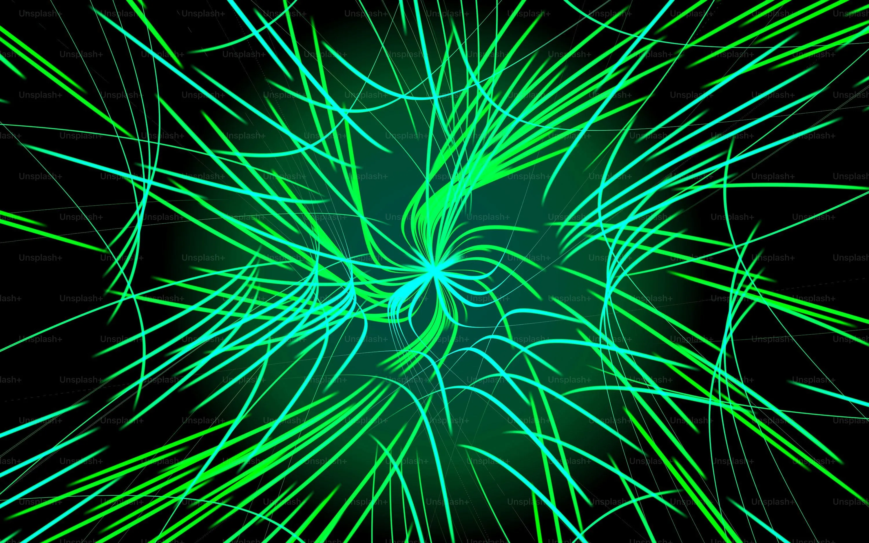 A computer generated image of green and blue fireworks photo