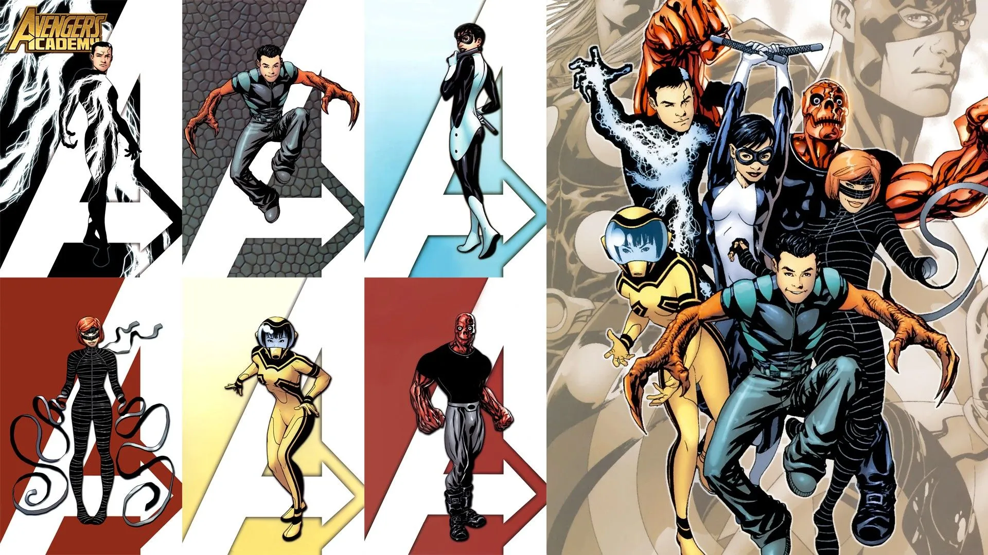 Download Veil (Marvel) Fortress (Marvel) Hazmat (Marvel) Finesse (Marvel) Reptil (Marvel) Comic Avengers Academy HD Wallpaperx1080