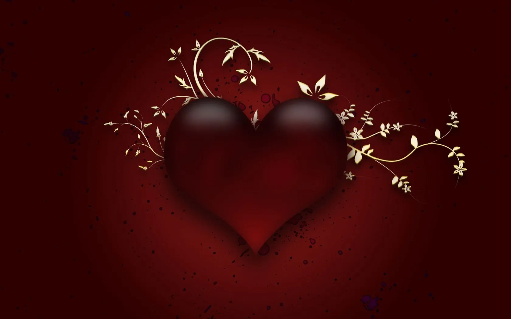 Elegant Dark Red Heart with Golden Floral Vine Design Digital Art
