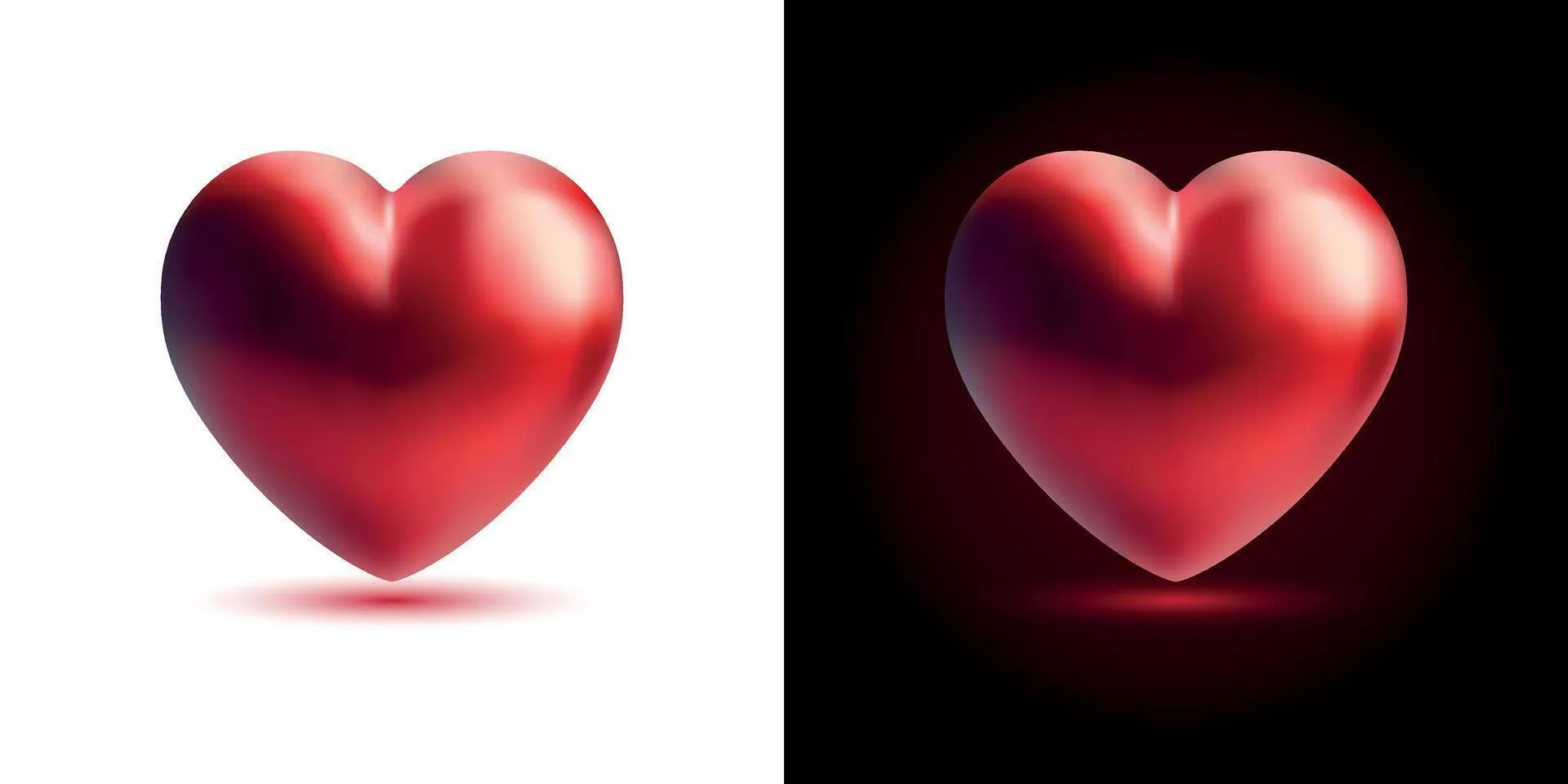 Glossy hearts in maroon, red colors isolated on white and dark background. Mesh gradient icon. Love romantic design. for holiday cards, Valentine's day, happy wedding