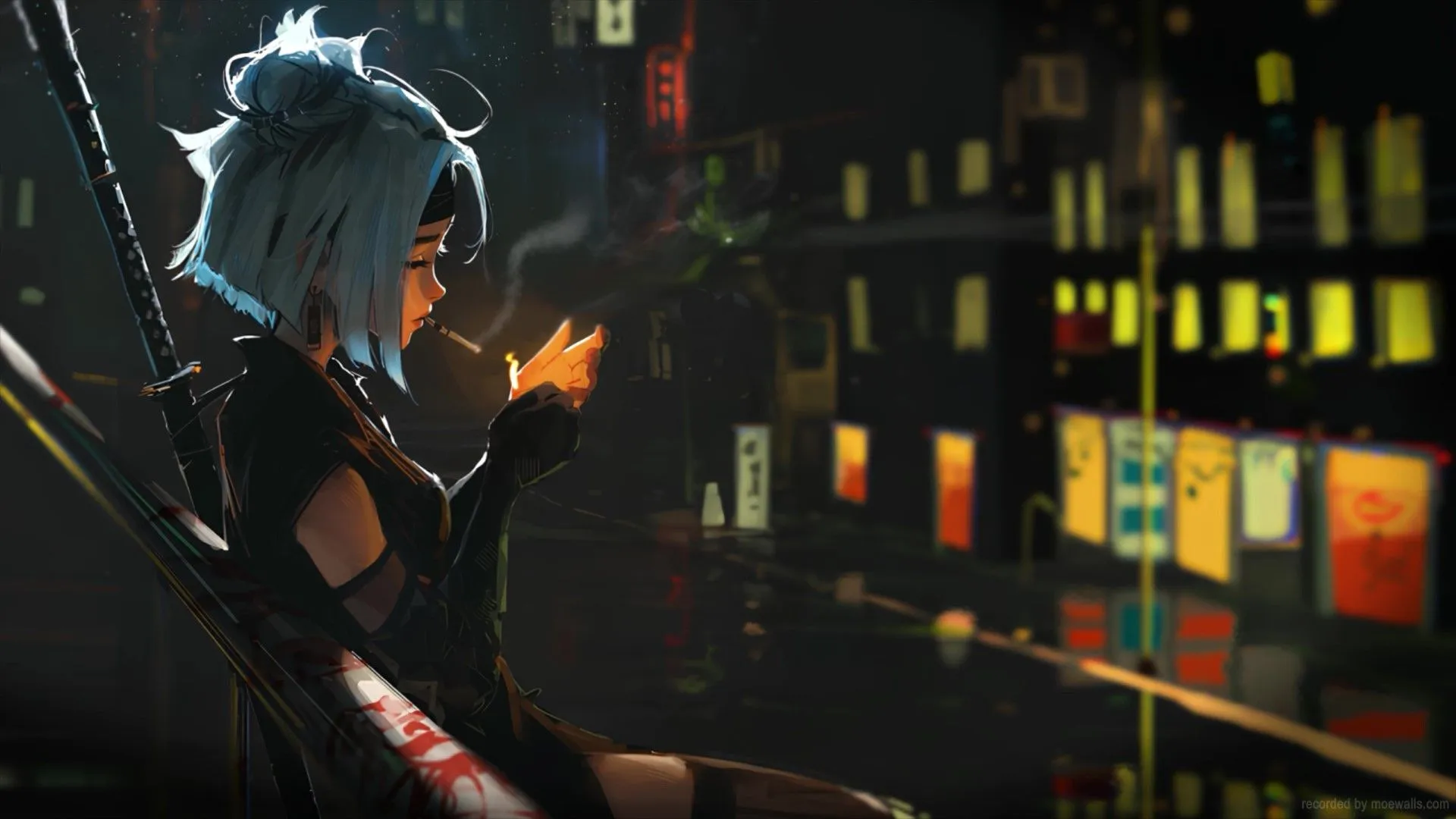 Samurai Girl Smoking Live Wallpaper