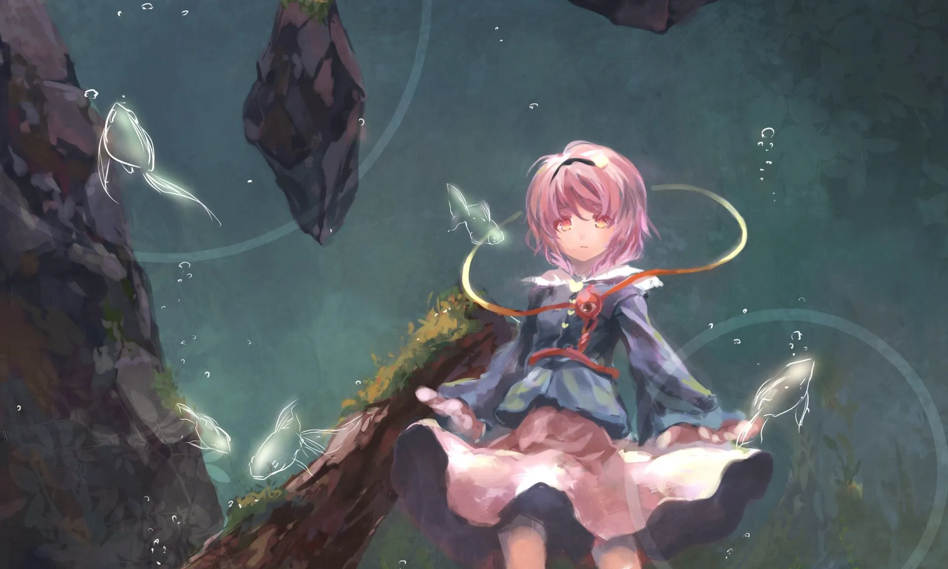 Wallpaper fish, art, girl, touhou, Komeiji Satori for mobile and desktop, section прочее, resolution 1920x1152