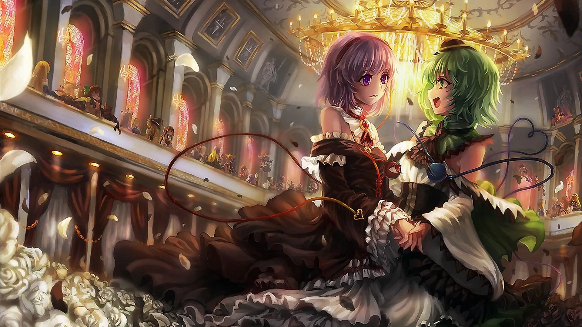 Pink and teal haired anime characters HD wallpaper