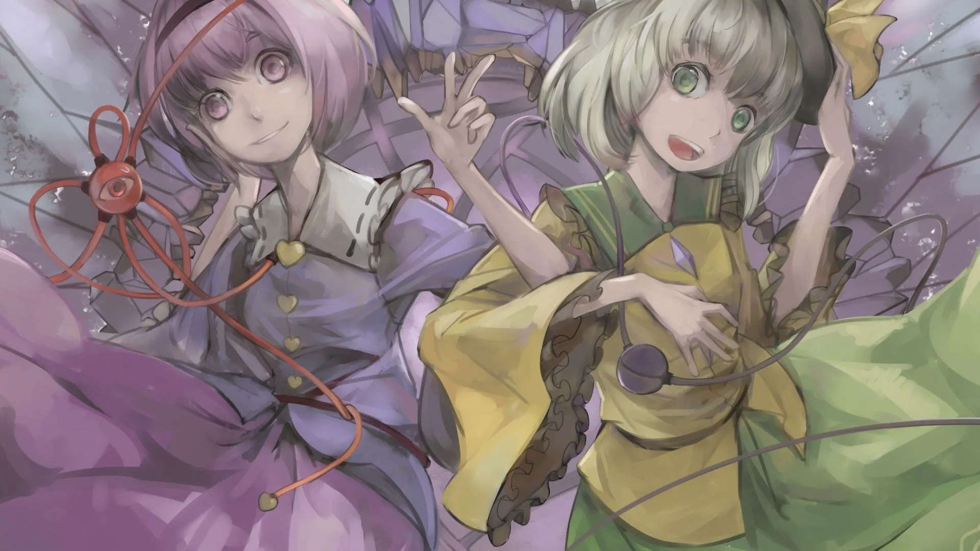 Wallpaper girl, joy, art, touhou, Komeiji Satori, Komeiji Koishi for mobile and desktop, section аниме, resolution 1920x1080
