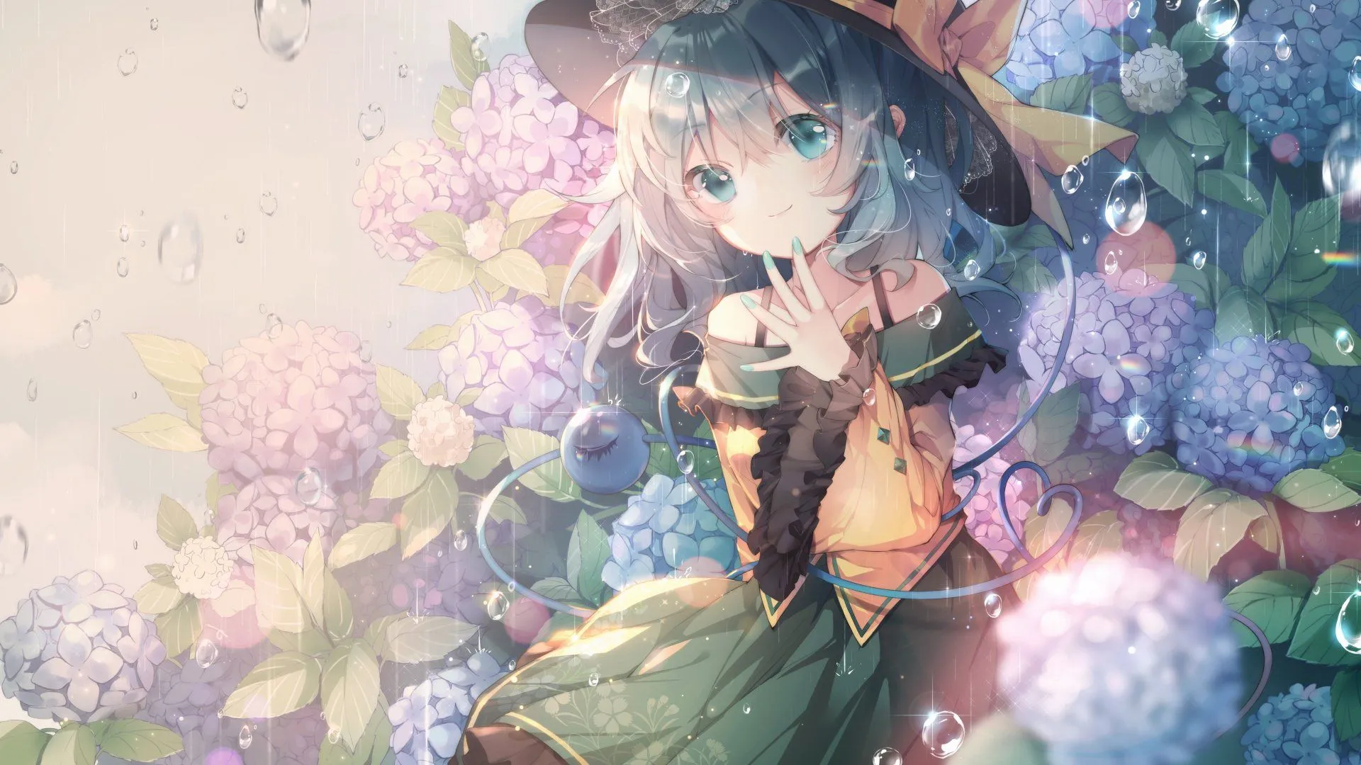 Koishi Komeiji in Bloom: Stunning 4K Anime Flower & Blue Eyes Wallpaper