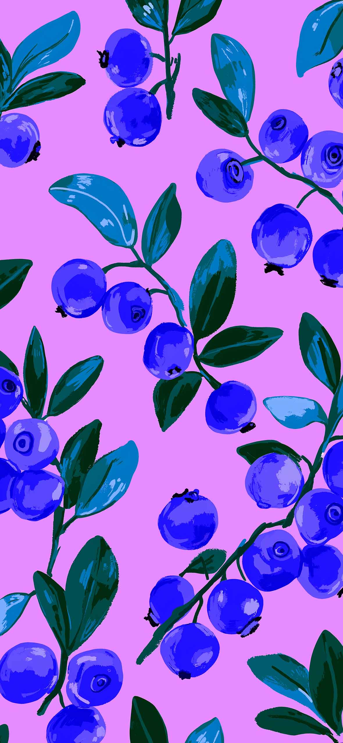 Blueberry Fruits Pop Art Pattern Wallpaper