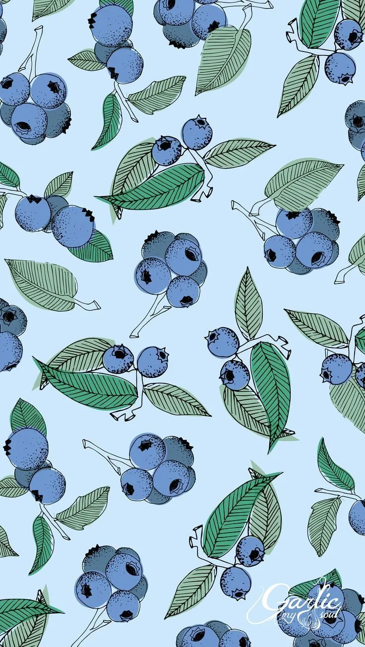 Cute Patterns Wallpaper vol.19: Blueberries and Leaves on Li