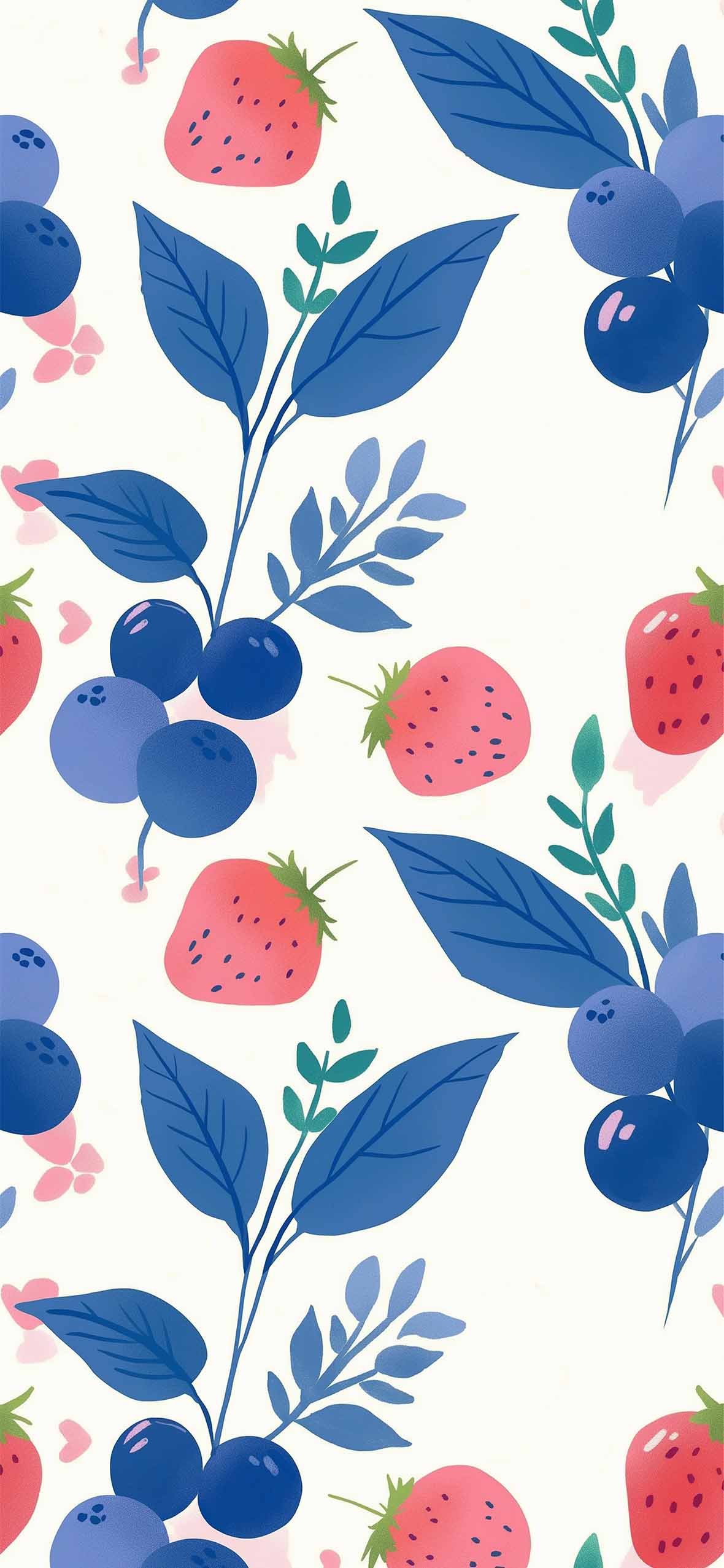 Strawberry & Blueberry Pattern Minimal Wallpaper