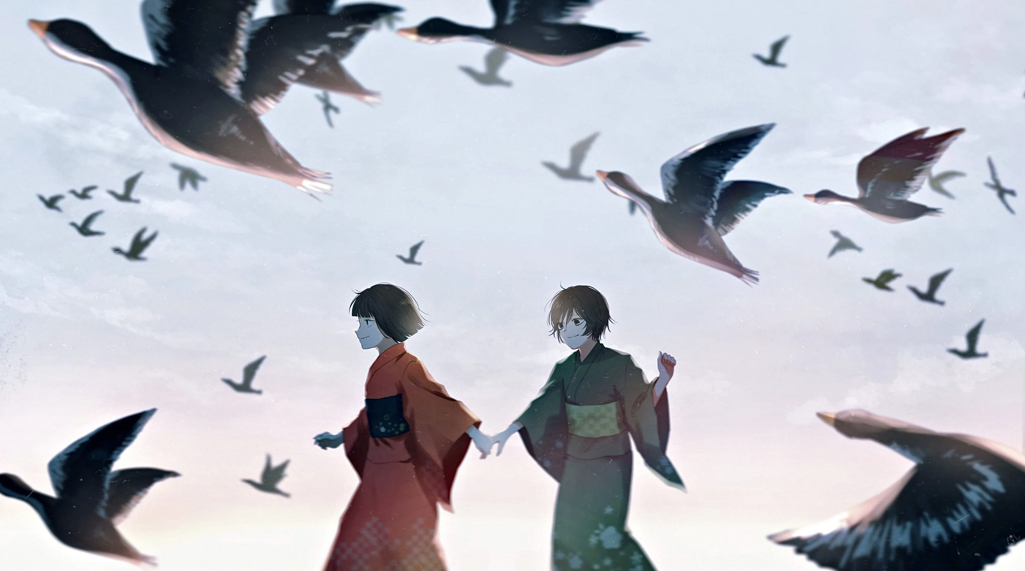 Maki And Mai Zenin From Jujutsu Kaisen With Birds HD Wallpaper
