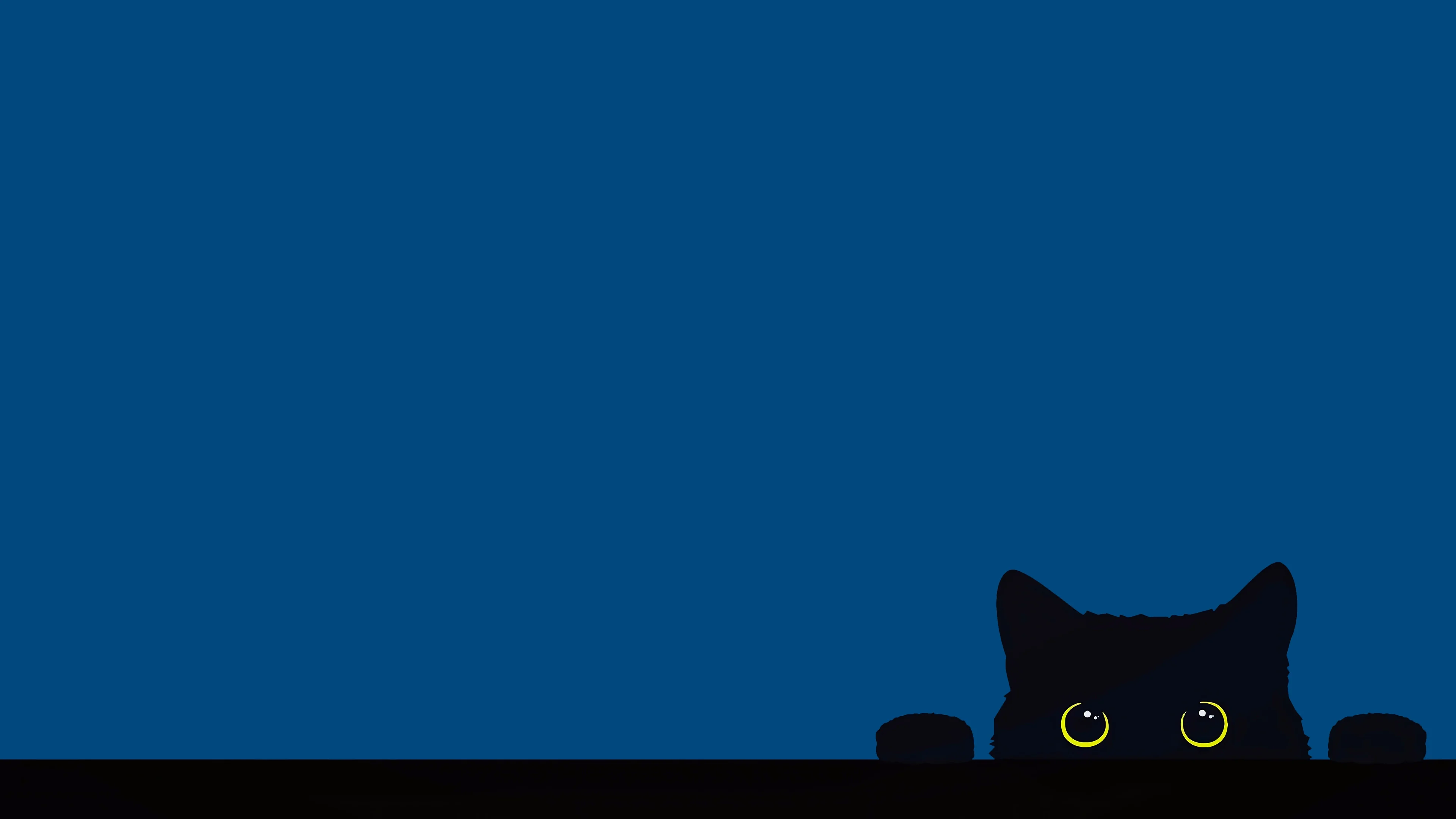 Minimalist Black Cat Illustration on Blue Background Wallpaper 4K for Desktop