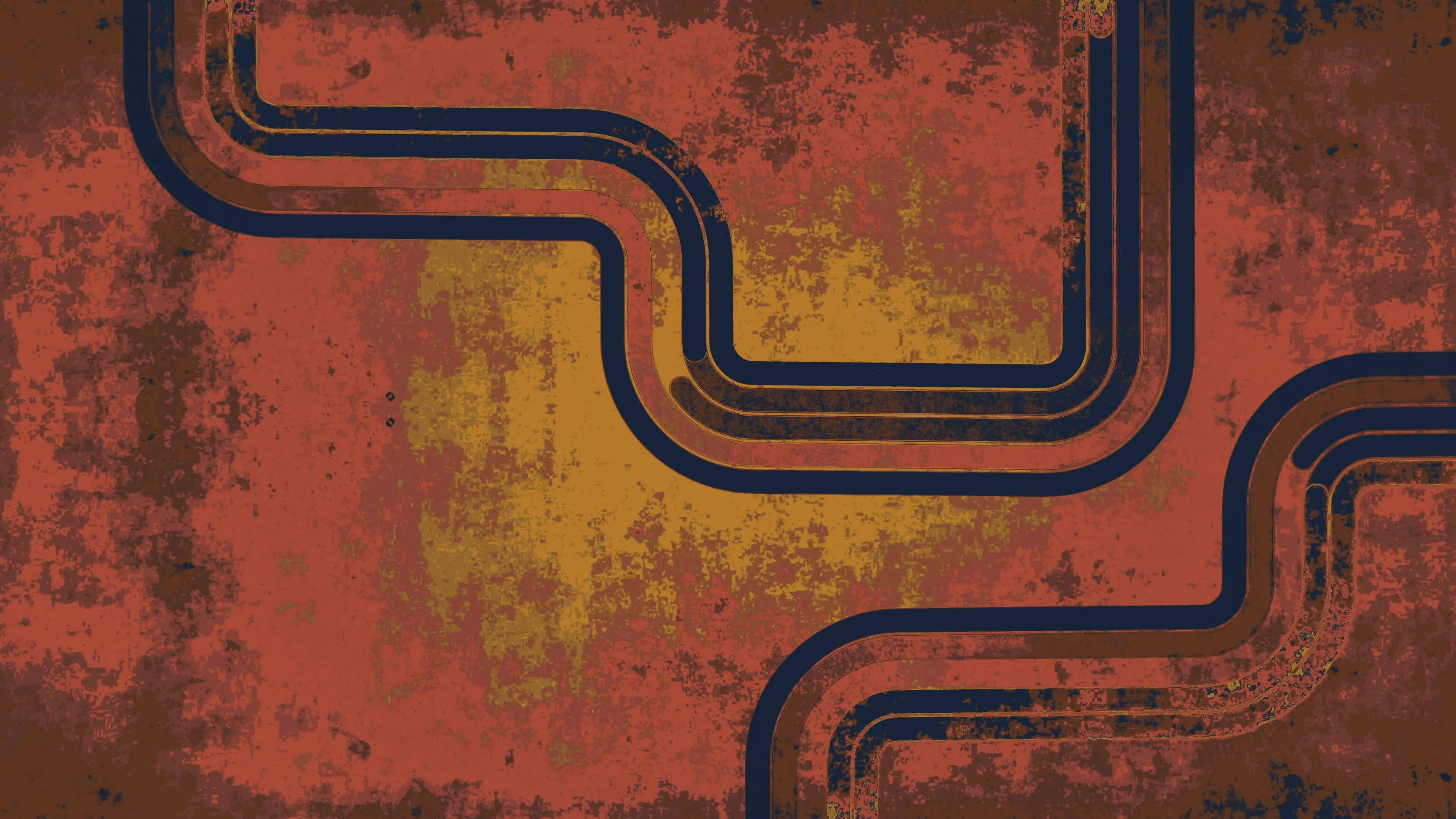 Trendy retro 1970s curved stripes grunge rusty background with gently flowing lines in warm color tones with copy space. This vintage style motion background animation is 4K and a seamless loop