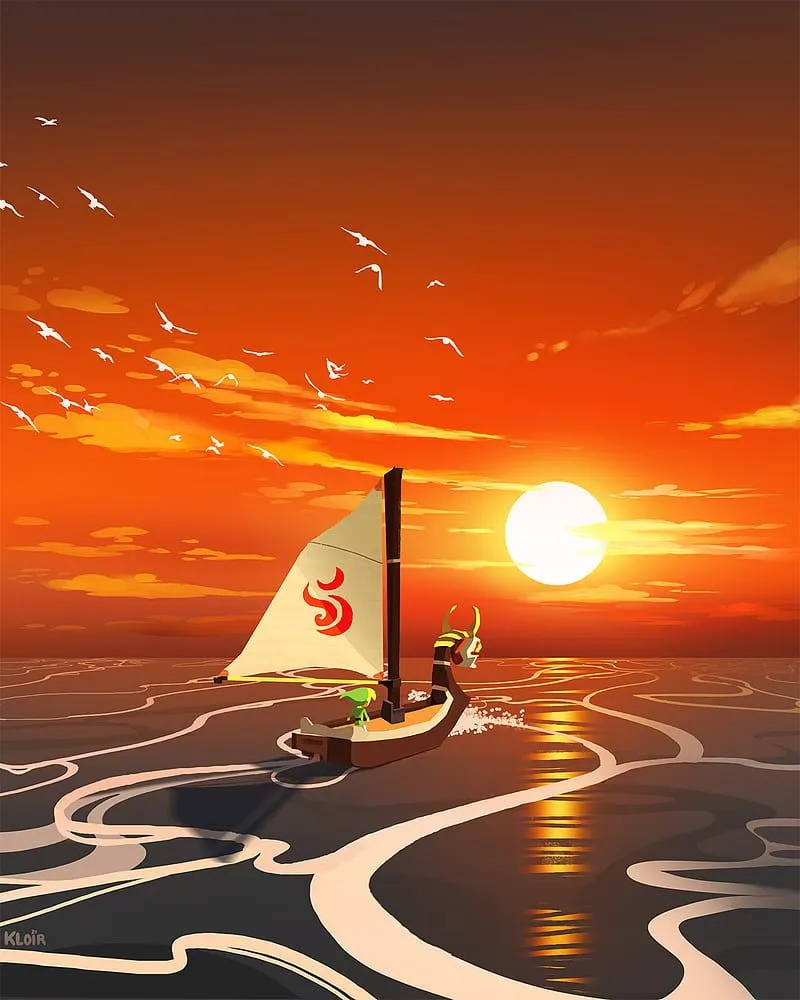 Link, sunset, boat, sailing, The Legend of Zelda, The Legend of Zelda: Wind Waker, HD phone wallpaper